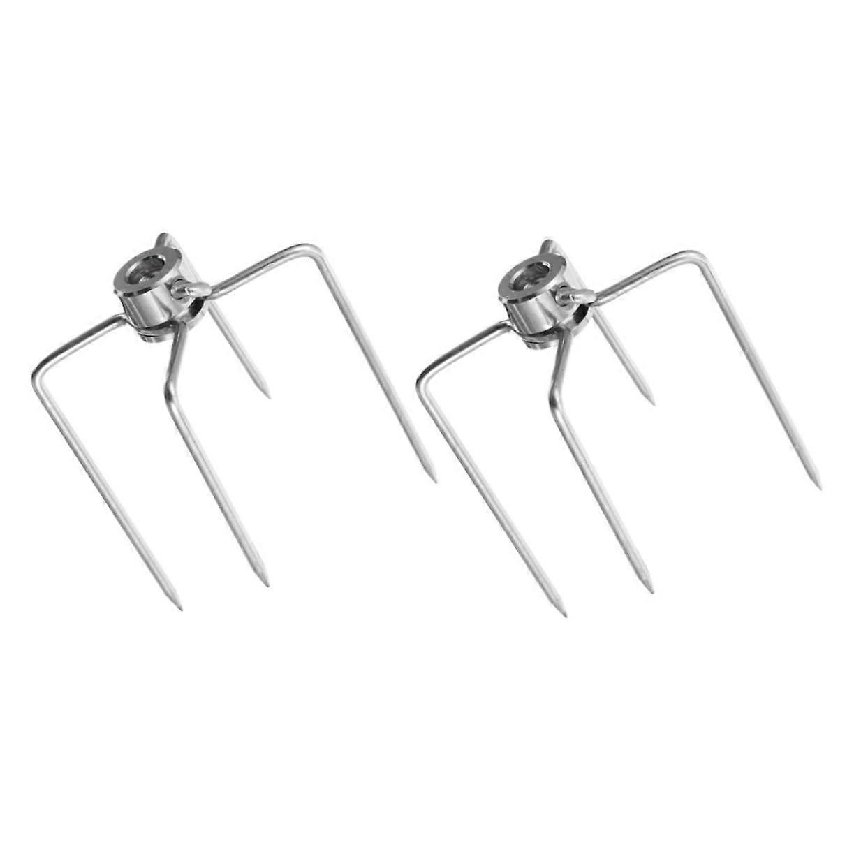 Rotisserie Grill Forks Set of 2 Reusable Iron Meat Forks for Indoor Cooking and Rotating Skewers Silver Color