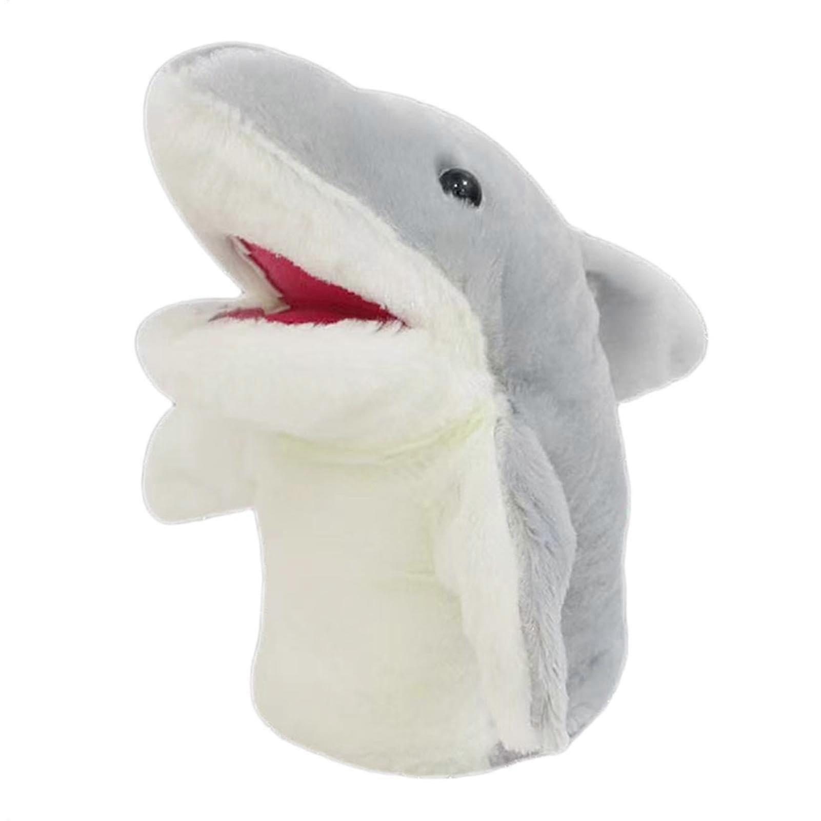 Animal Puppets Plush Cartoon Shark Hand Puppet For Preschool Role-Play Interactive Fairy Tale Toy Light Gray