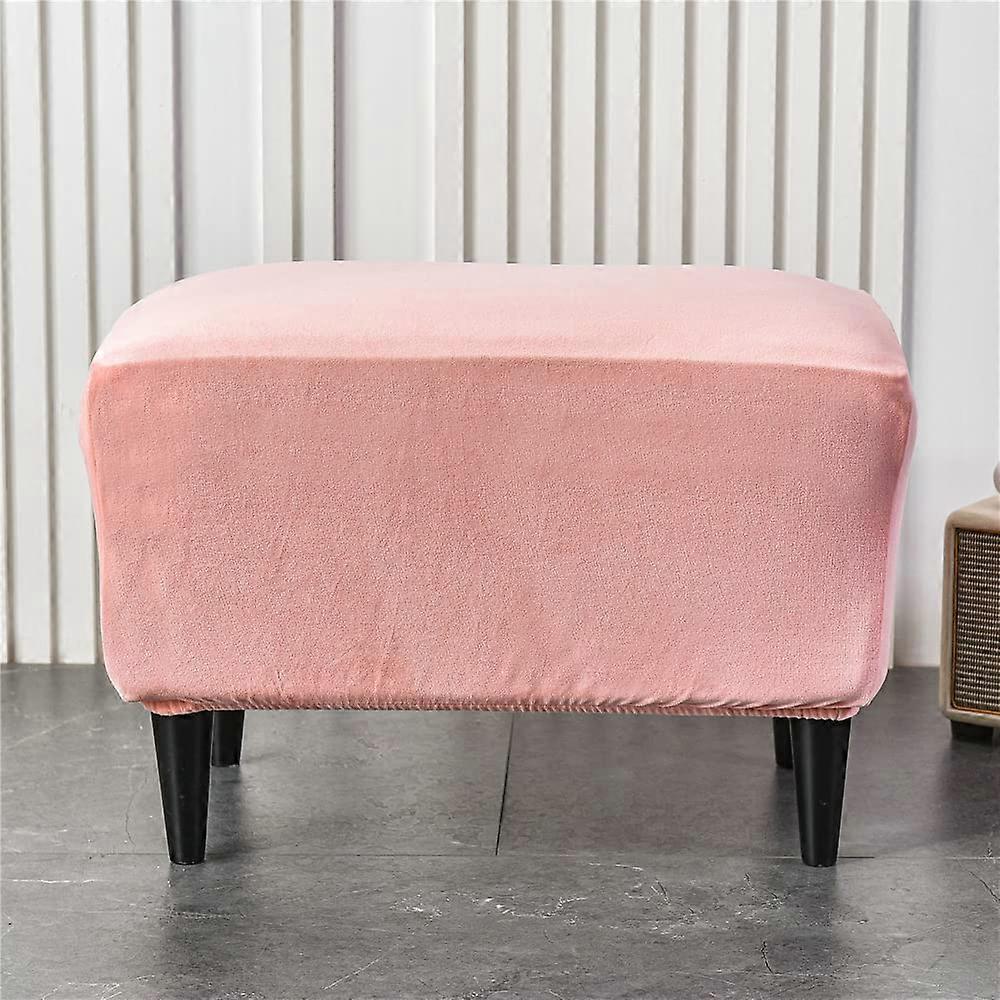 Luxury Velvet Ottoman Protective Cover Plain Rectangular Stretch Stool Cover For Footstool Washable Pink