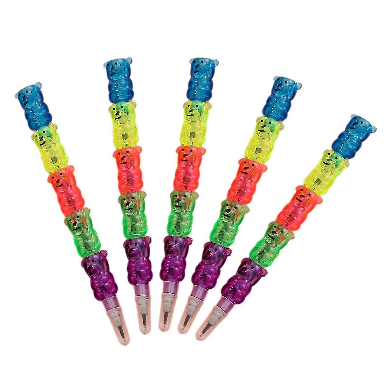 5 Pieces Cartoon Bear Building Block Pencils Stackable No Sharpening Bear Design School Pencil Christmas Stocking Filler