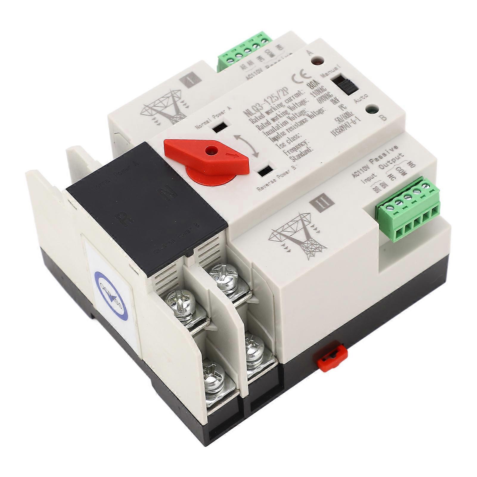 AC110V 80A Dual Power Automatic Transfer Switch Quick Response Power Transfer Switch for Shopping Malls Factories 2P 