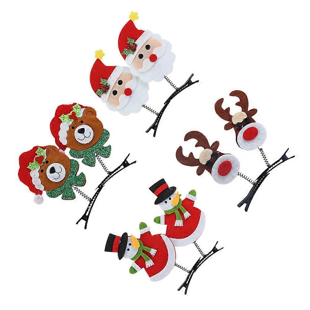 8 Assorted Color Christmas Hair Clips Set for Parties and Decor Featuring Santa Elk Snowman Design