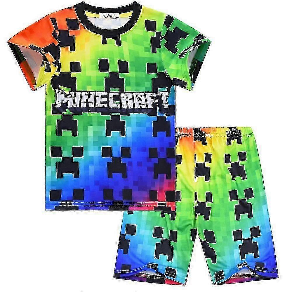 Minecraft Çocuk Erkek Tişört Üstleri Şort Pijama Takım Gecelik Yaz Kısa Kollu Kıyafet