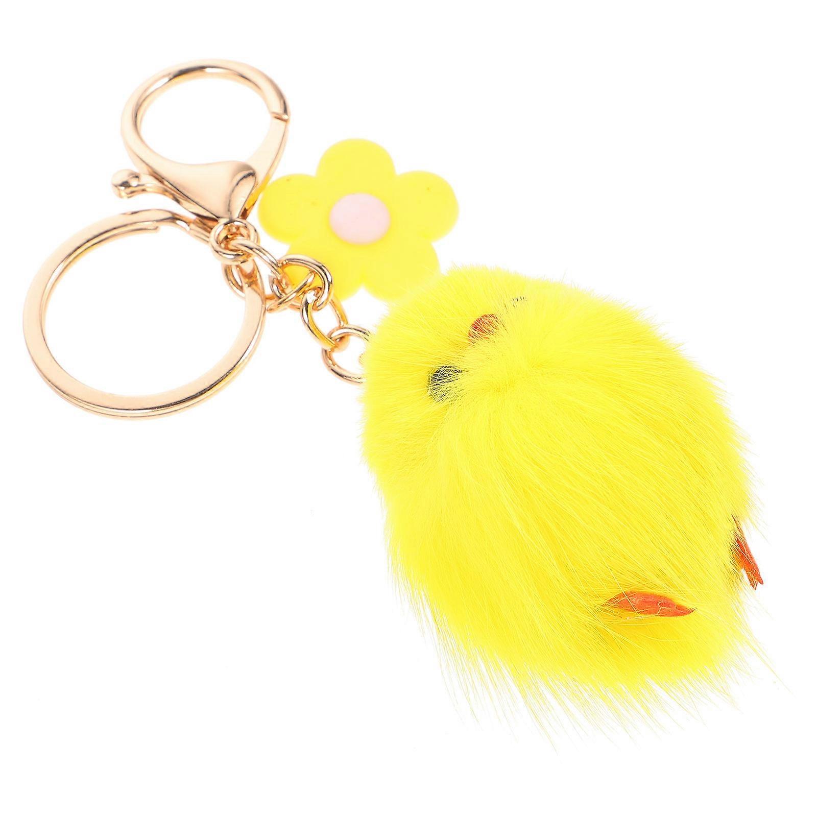 Plush Chick Keyring Key Holder Hanging Ornament For Bag Car Key Little Yellow Chicken Yellow Flower 9x3.5x3.5cm 1Set