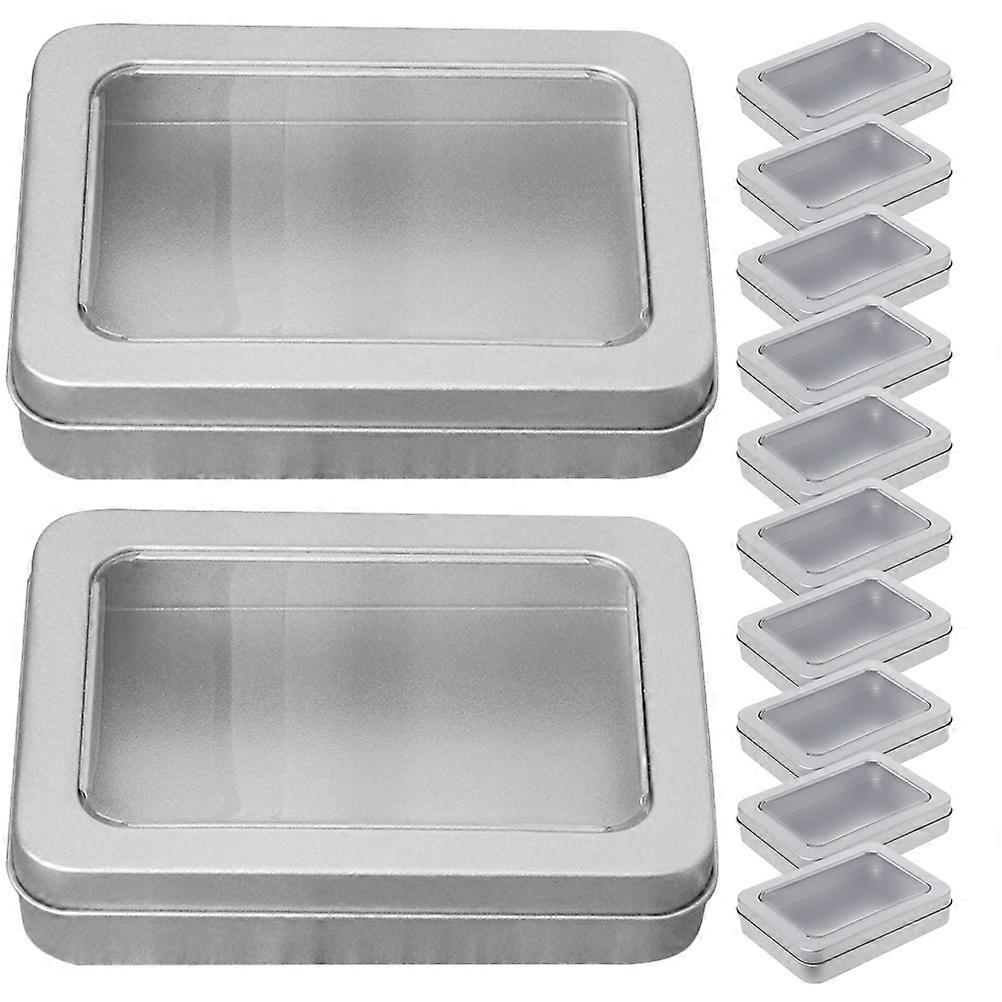 12pcs Rectangular Metal Storage Tins with Clear Window Lids – Durable Decorative Boxes for Home Organization, Crafts, and Small Items Storage