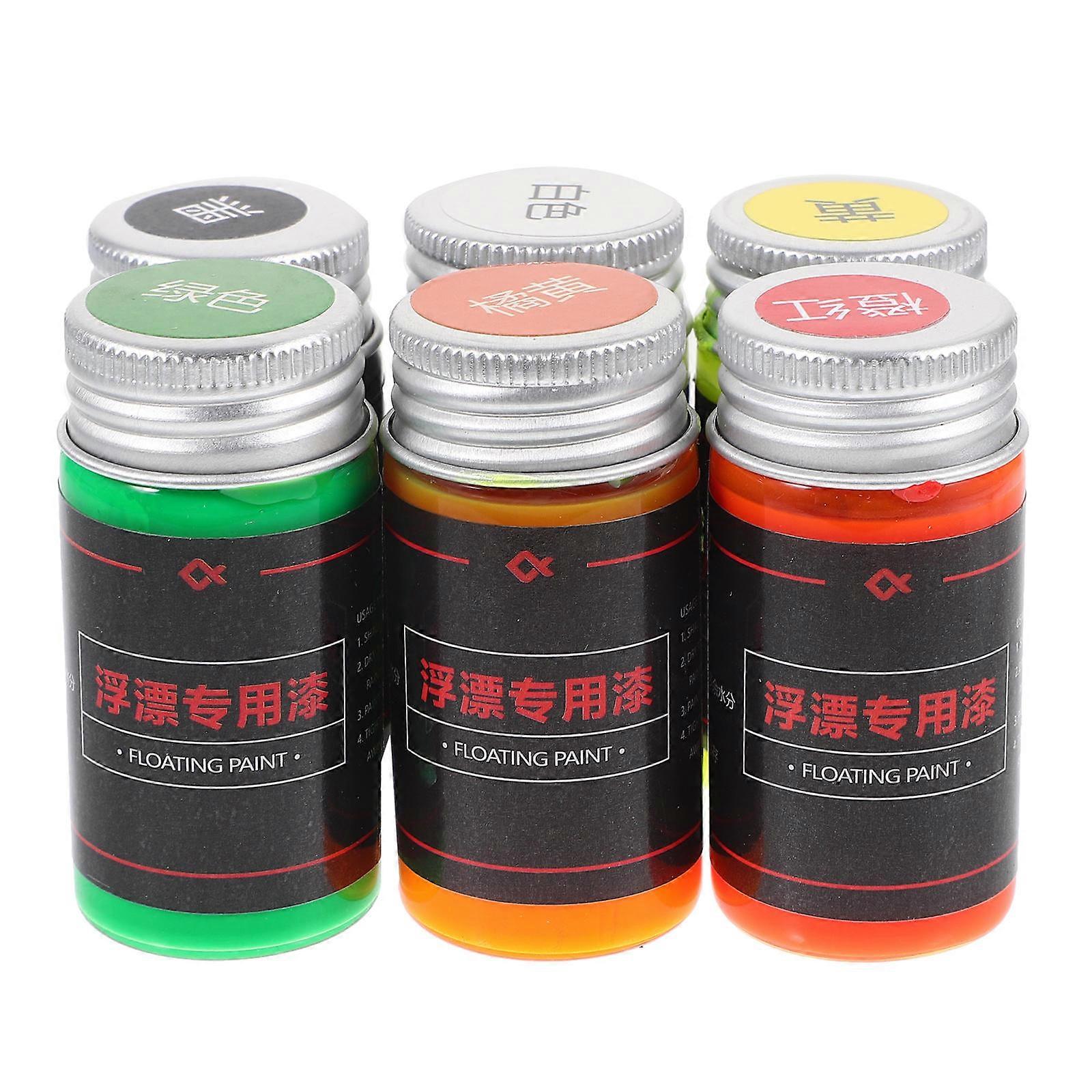 Fluorescent Fishing Bobber Oil Paints 6pcs for Magnifying Lures, Durable Float Scratch Remover in Yellow, Black, White, Green