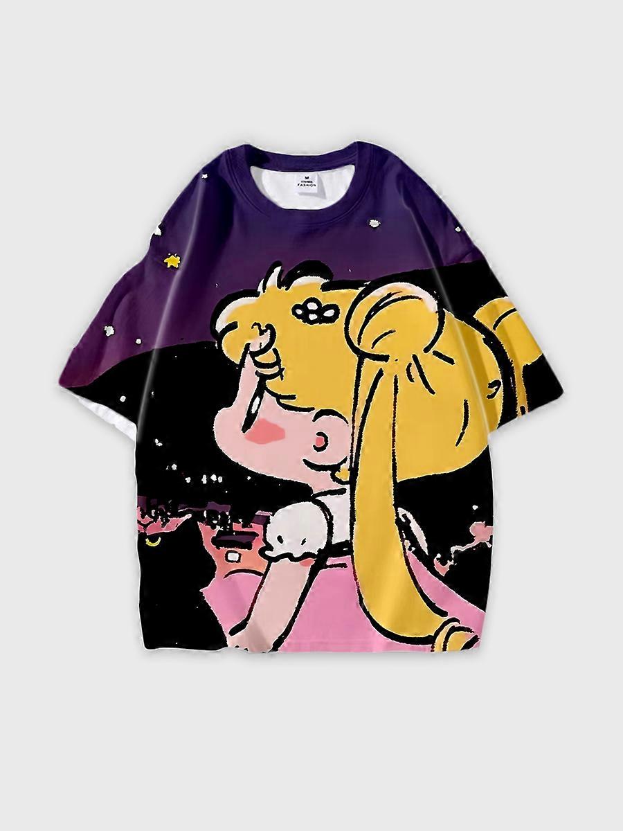 T-shirt round neck Role Pattern loose short sleeve D2350