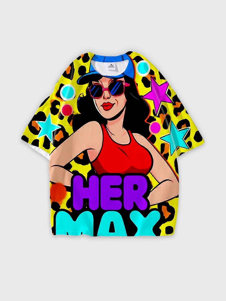 T-shirt round neck book Characters Pattern loose short sleeve E2961