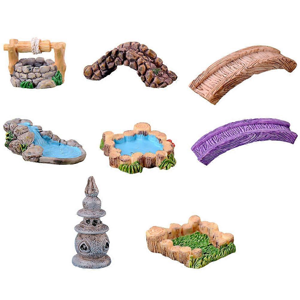 Retro Resin Miniature Landscape Ornament with Lighthouse, Bridge & Grass – Micro Garden Accessory for Home Decor, DIY Fairy Garden, Birthday &