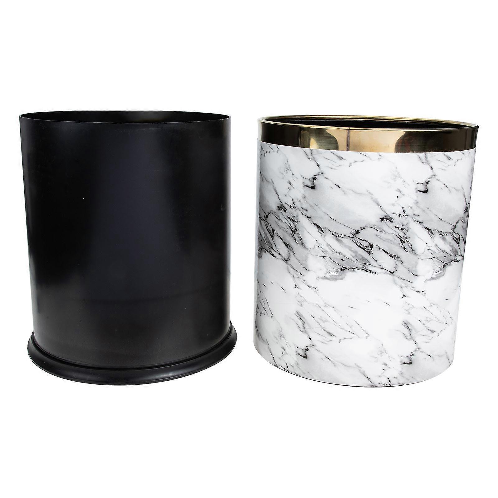 Marble Trash Can for Storage White Plastic Waste Bin with Marbling Design and Firm Base 4.7 Inches