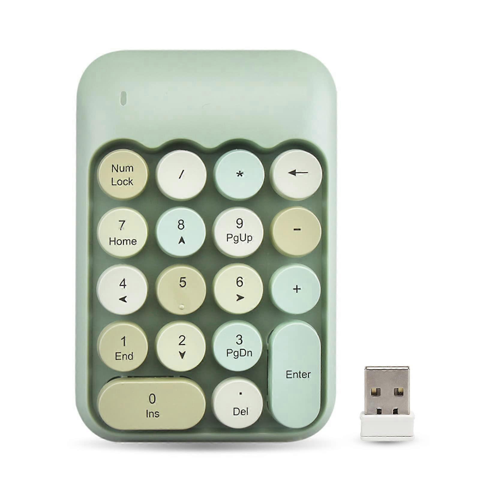 Mechanical Numeric Keyboard 2.4G Wireless 18-Key Numeric Keypad Green Mixed Color Retro Numpad for PC Laptop Notebook