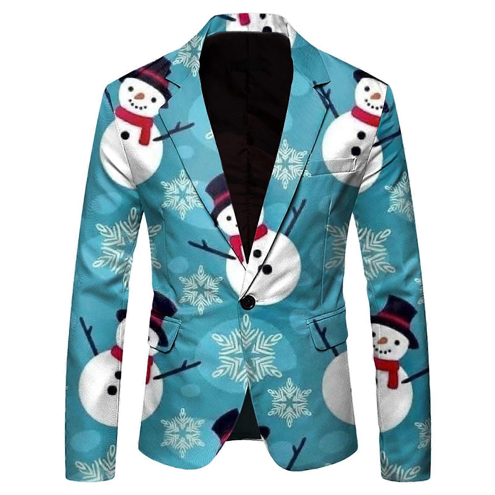 Men's Christmas Blazer Creative 3D Design Long Sleeve Button-Up Stand Collar Festive Jacket for Weddings and Holiday Parties