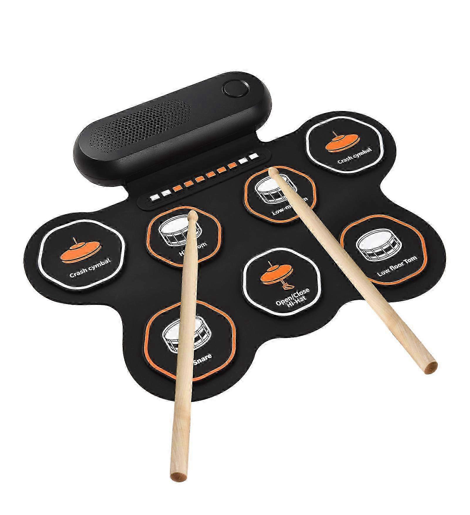 Electronic Hand Roll Drum Set with 3W Speaker - 7 Pads, 3 Styles, 10 Rhythms & Demo Songs - Practice Pad for Music Lovers