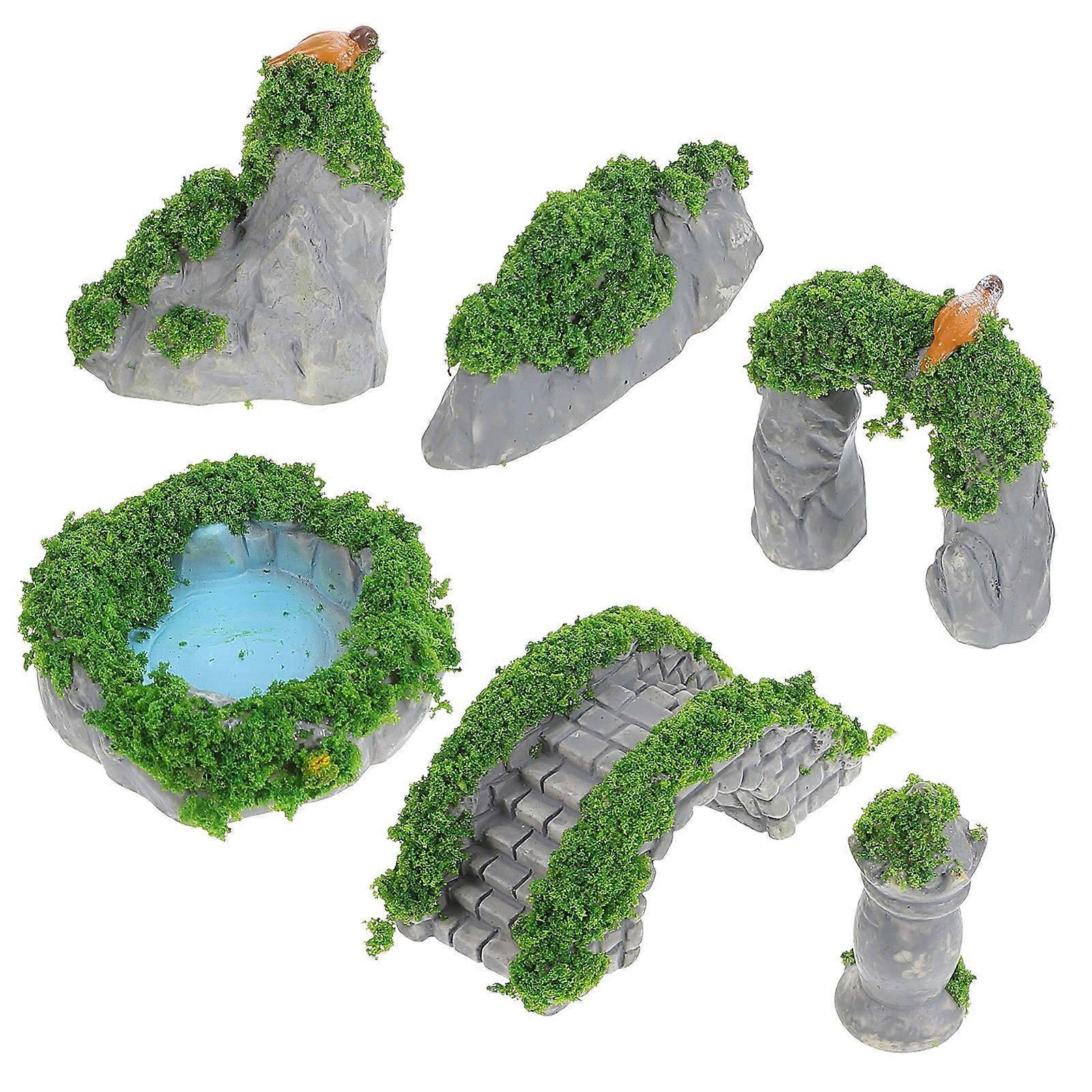 Resin Ancient Building Micro Landscape Decoration with Classic Jiangnan Style Garden Ornament Figurines for Table and Terrarium DIY Rockery Model