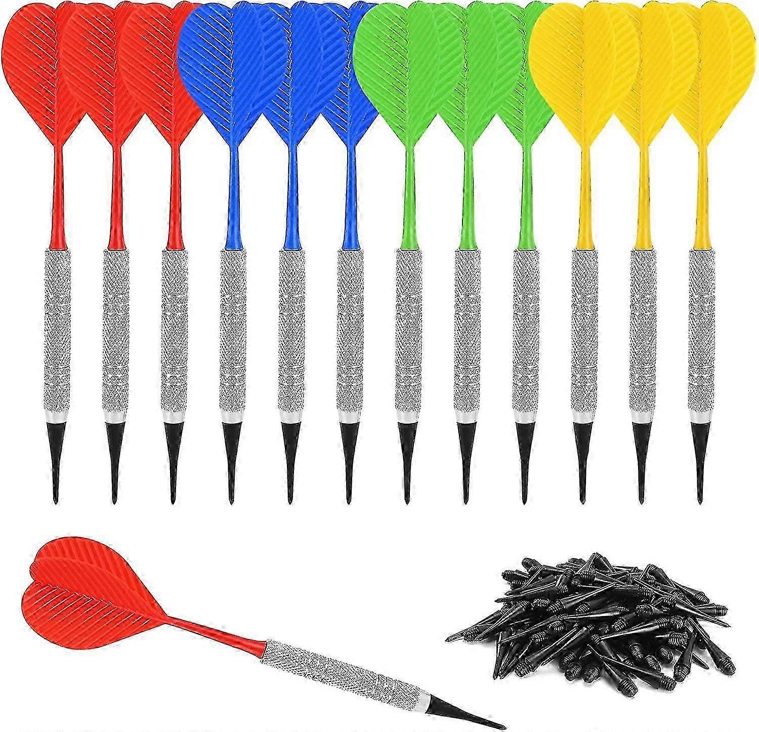 Pub-Style Plastic Tip Darts 12-Pack with 100 Replacement Tips - Bar Favourite