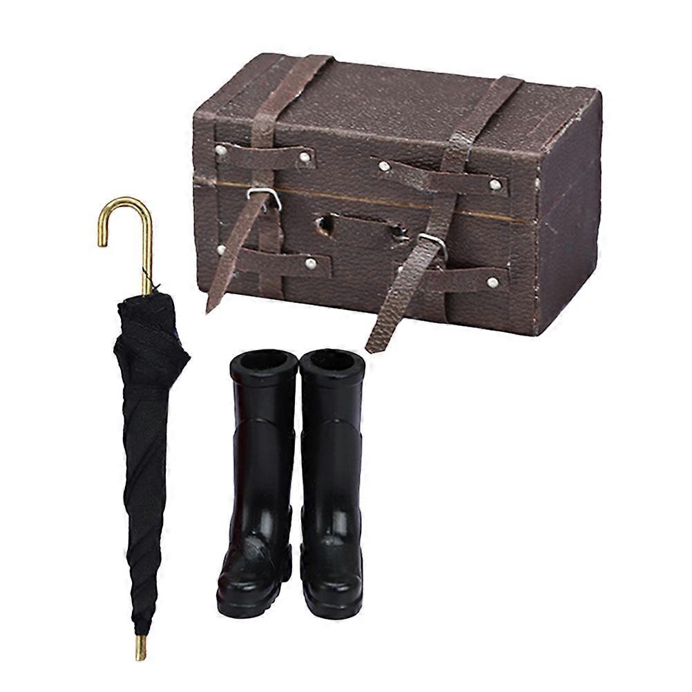 1/12 Scale Tiny House Umbrella Suitcase Shoes Decor Model Assorted Color Indoor Use 1 Set