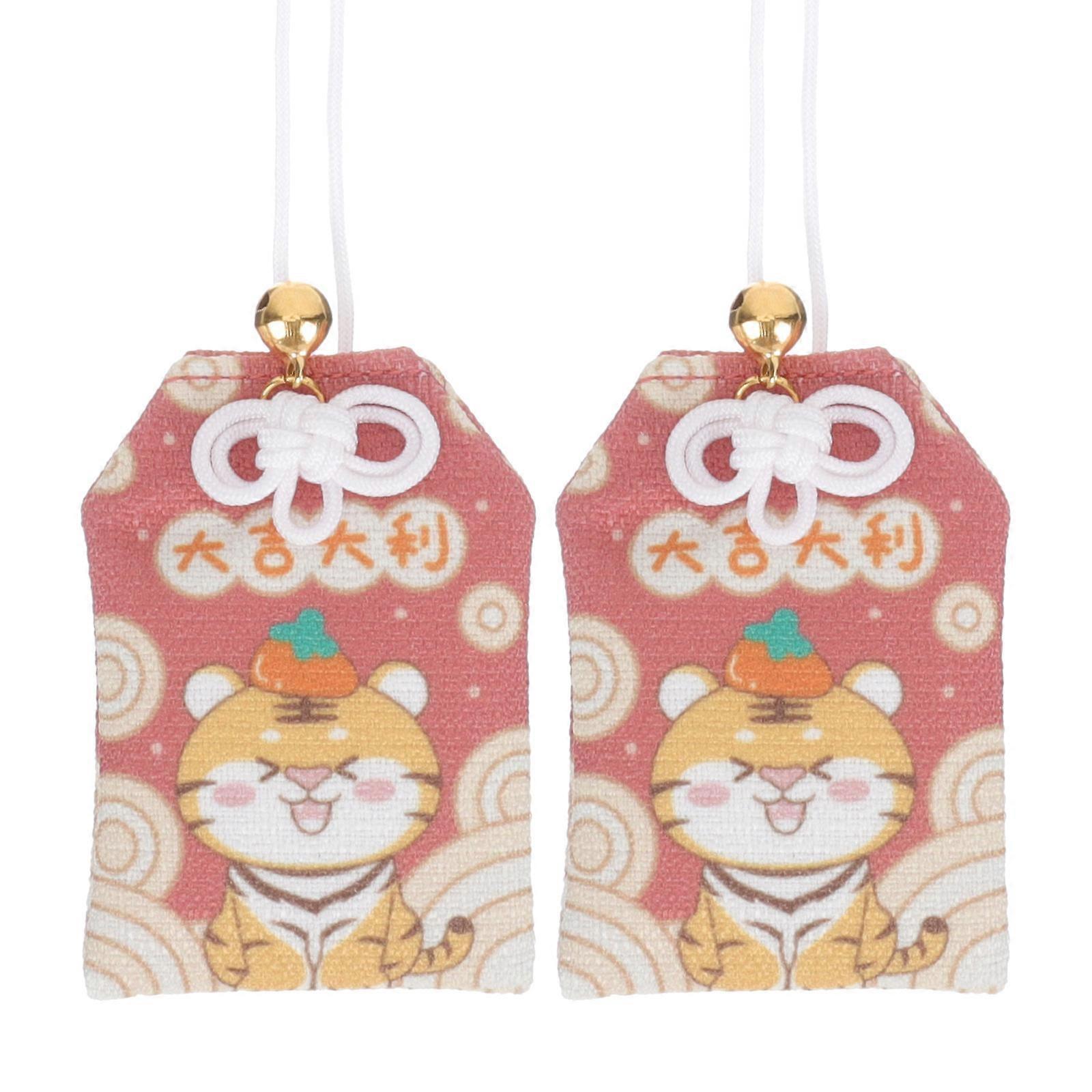 Lunar New Year Charms Blessing Luck Daily Use Red Polyester Iron Plastic Key Rings Decoration 2Pack