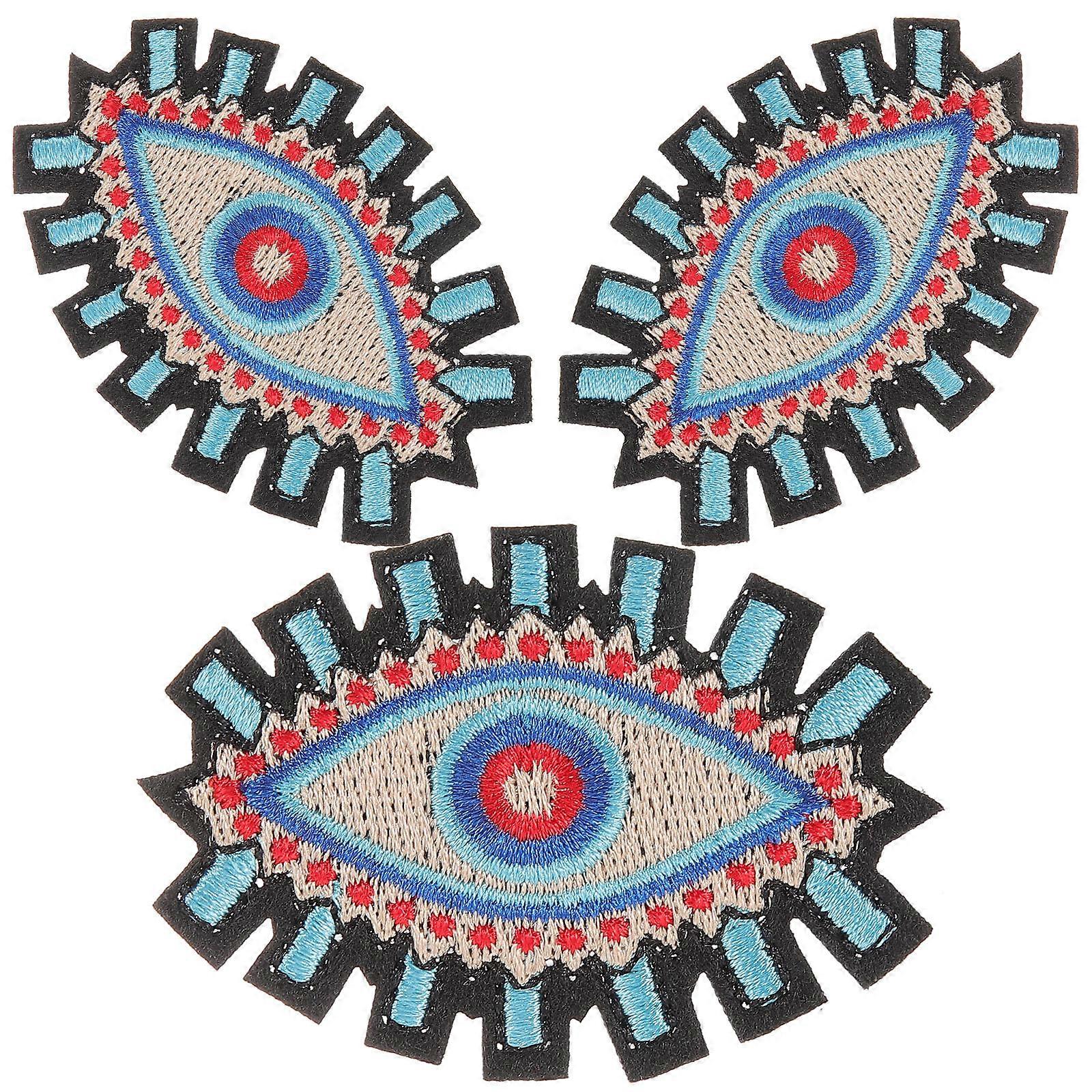 Multi Color Eye Shaped Iron Patches 3Pcs For DIY Projects Artists 6.5X4.5cm Reinforcement Supplies