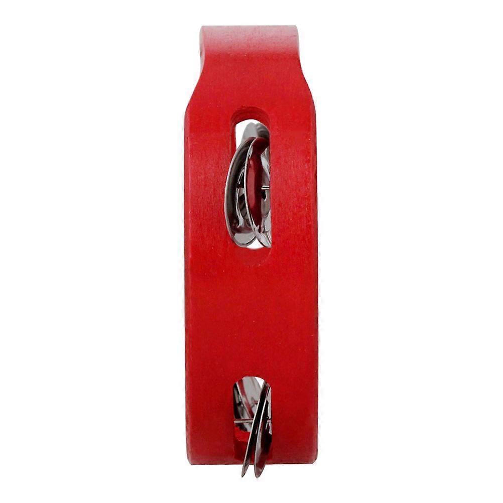 Kids Wooden Handheld Tambourines With Jingle Bells For Education Purpose Red Circle 1Pcs