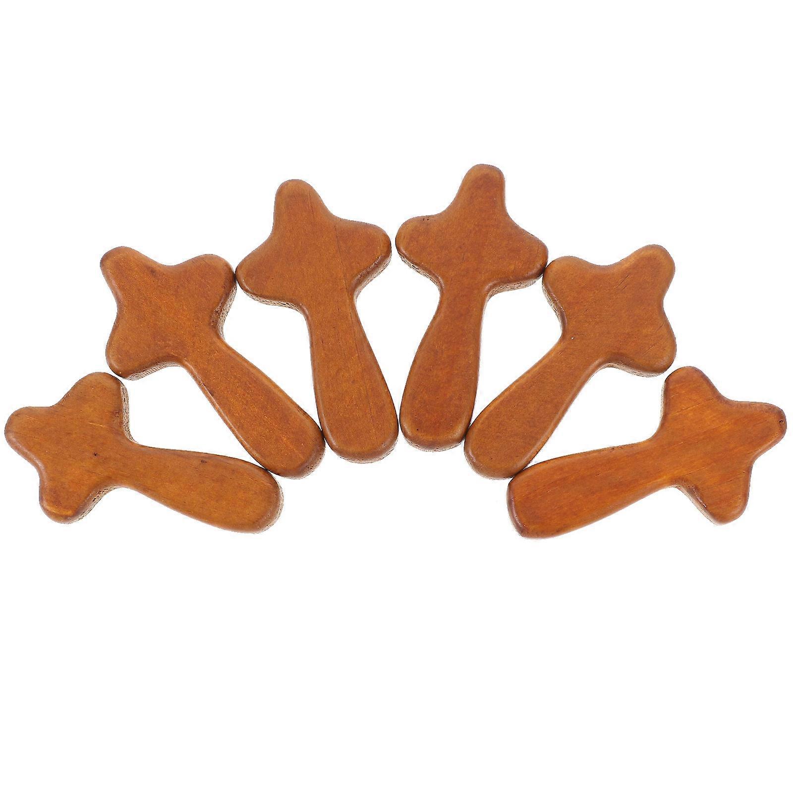 6pcs Mini Cross Statue Mini Wooden Cross Figurine Miniature Cross Decoration for Praying