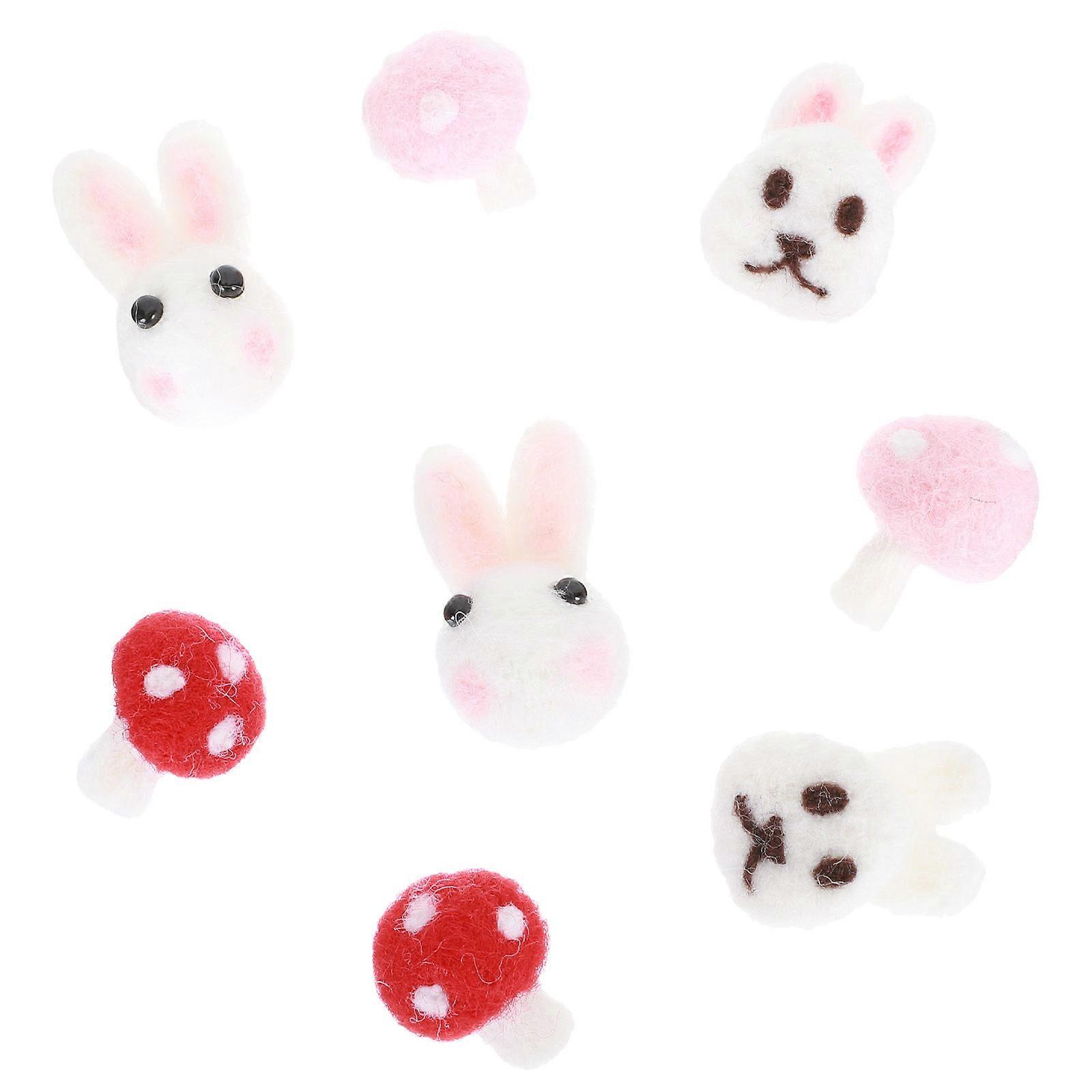 8Pcs Multi Colored Wool Felt DIY Accessories For Craft Projects With Mushroom And Rabbit Shape Patterns