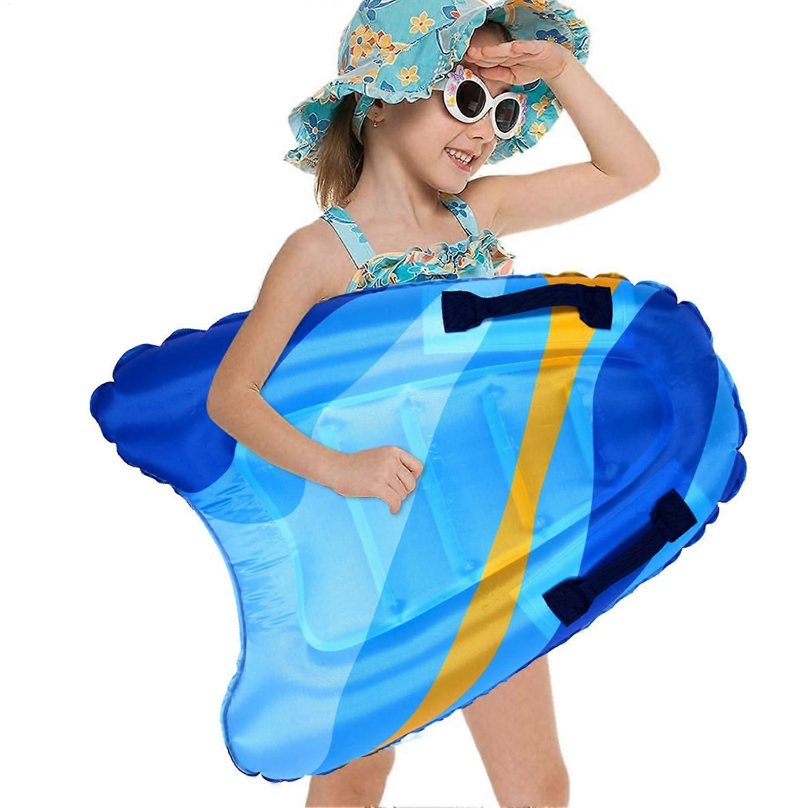 Portable Inflatable Surfboard with Handles and Straps, Floating Swimming Pool Raft, Blue Striped Multifunctional Beach Toy