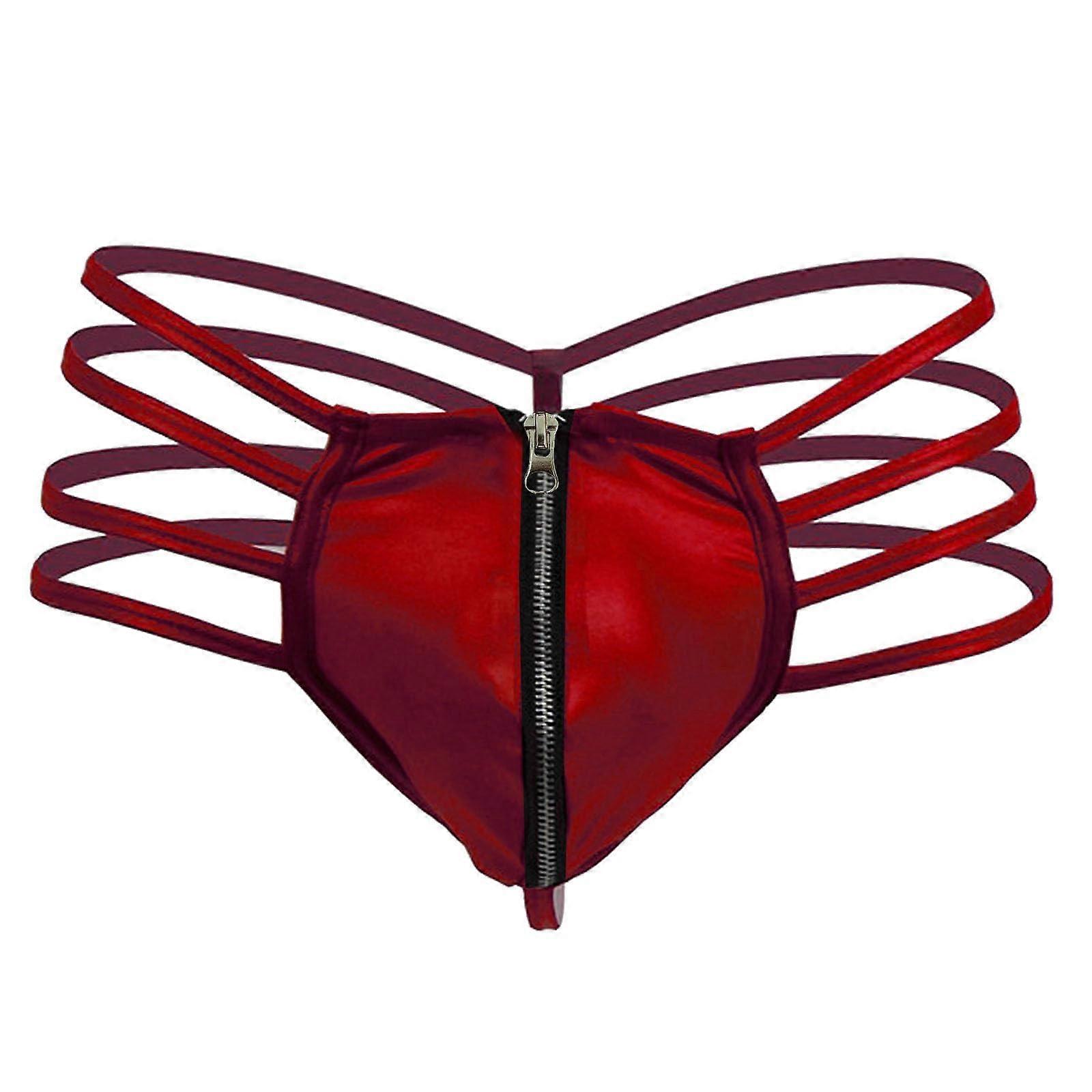 Men's Underwear with Comfortable Charm, Solid Color Zip Design, Sexy Red L Size Briefs for Men