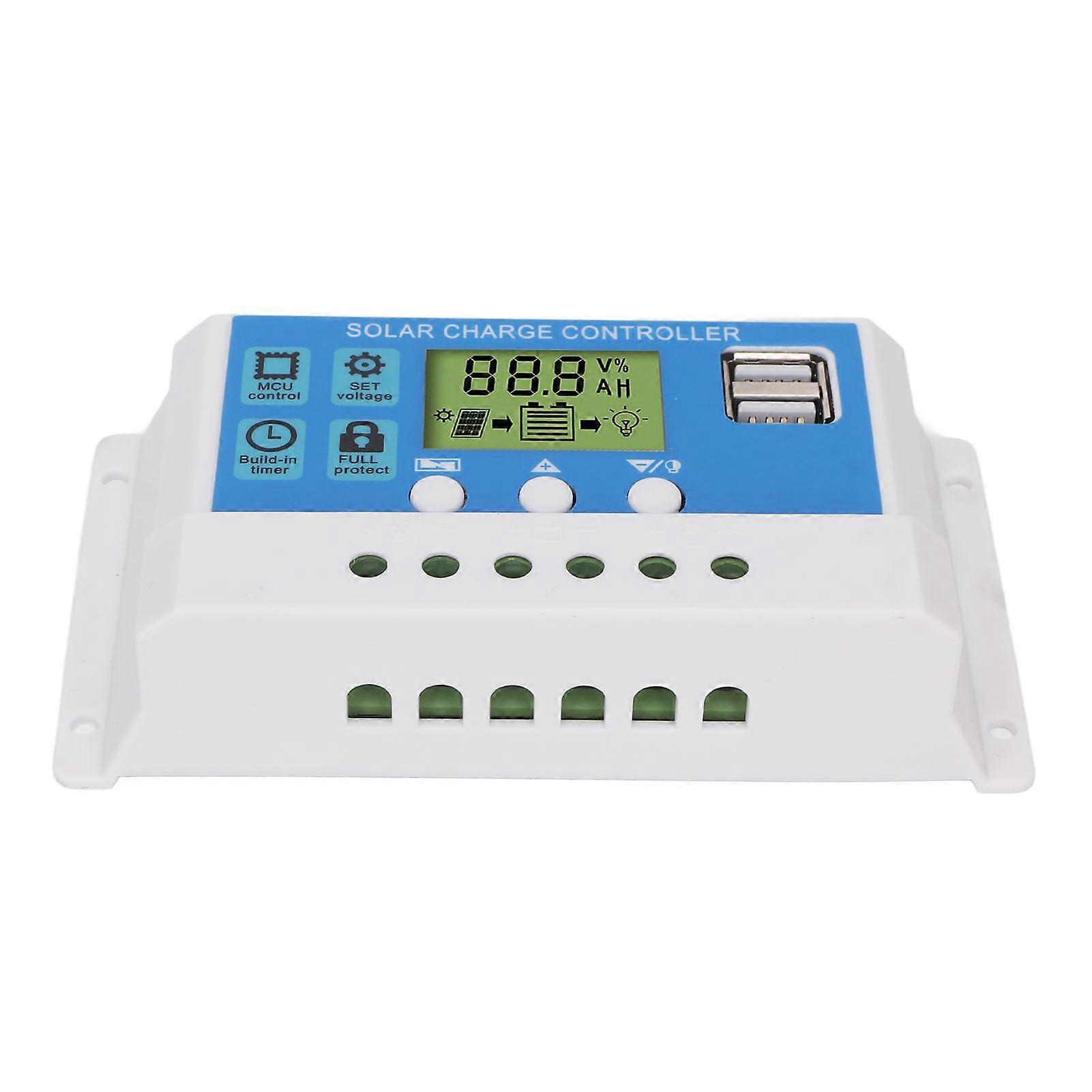 PWM Solar Charge Controller Panel Intelligent Regulator Adjustable LCD Display 2 USB Port 12V 24V White 10A