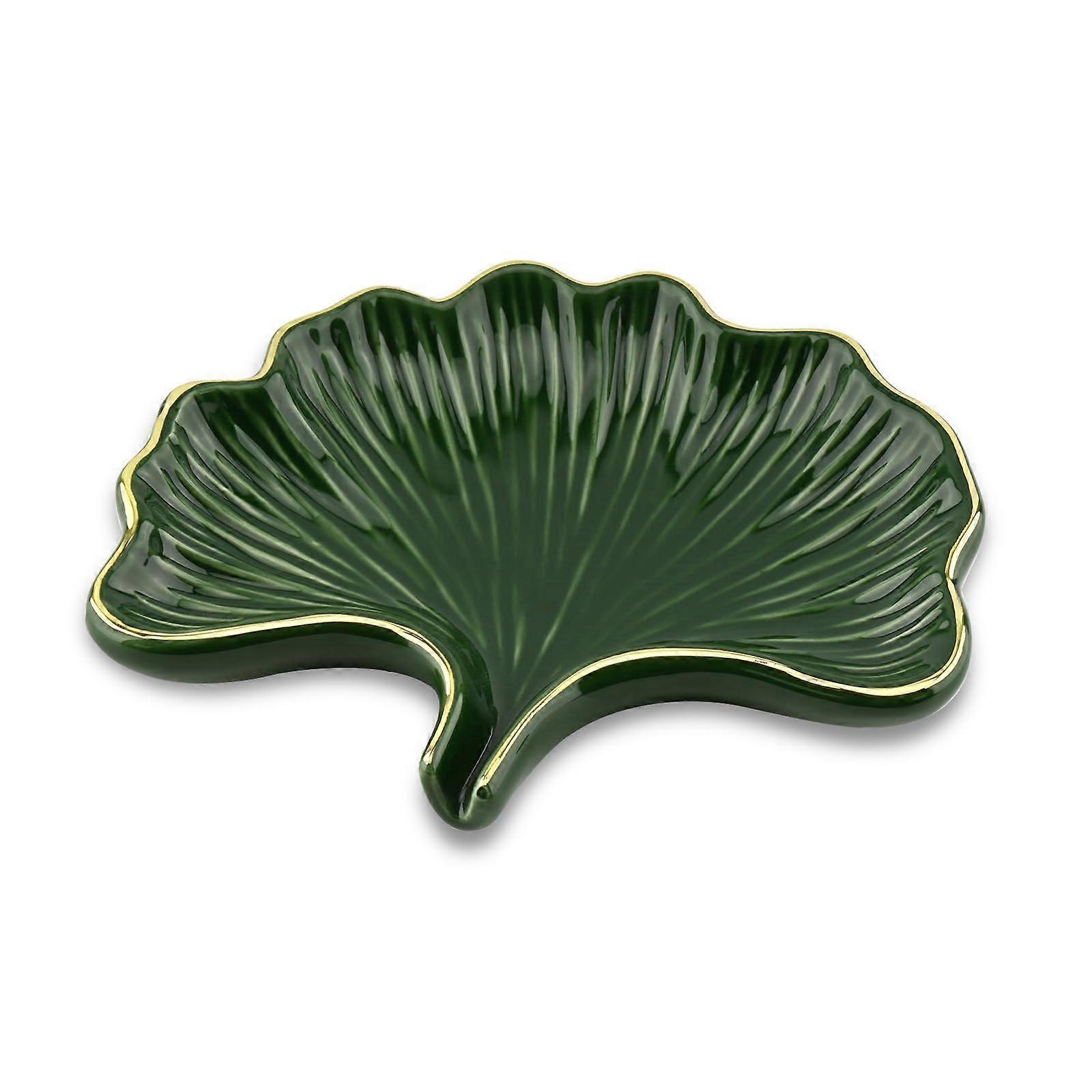 Ceramic Soap Dish with Drainage, Ginkgo Leaf Shaped, Self Draining, Keep Soap Dry (Green)