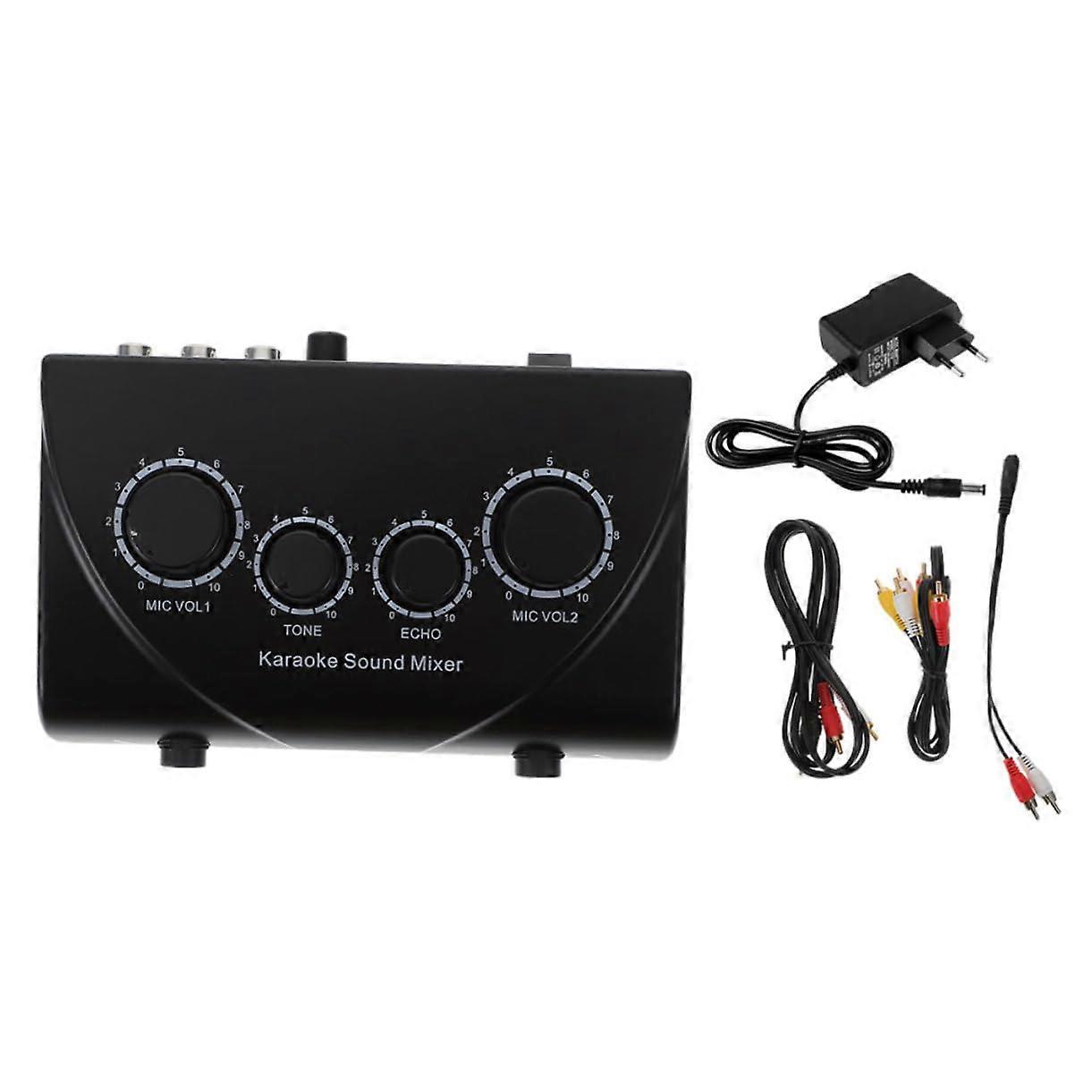 1in1 Karaoke Mixer with Dual Microphone Inputs, Portable Audio Mixer for Karaoke, Parties, and Events, Cable and Lightweight