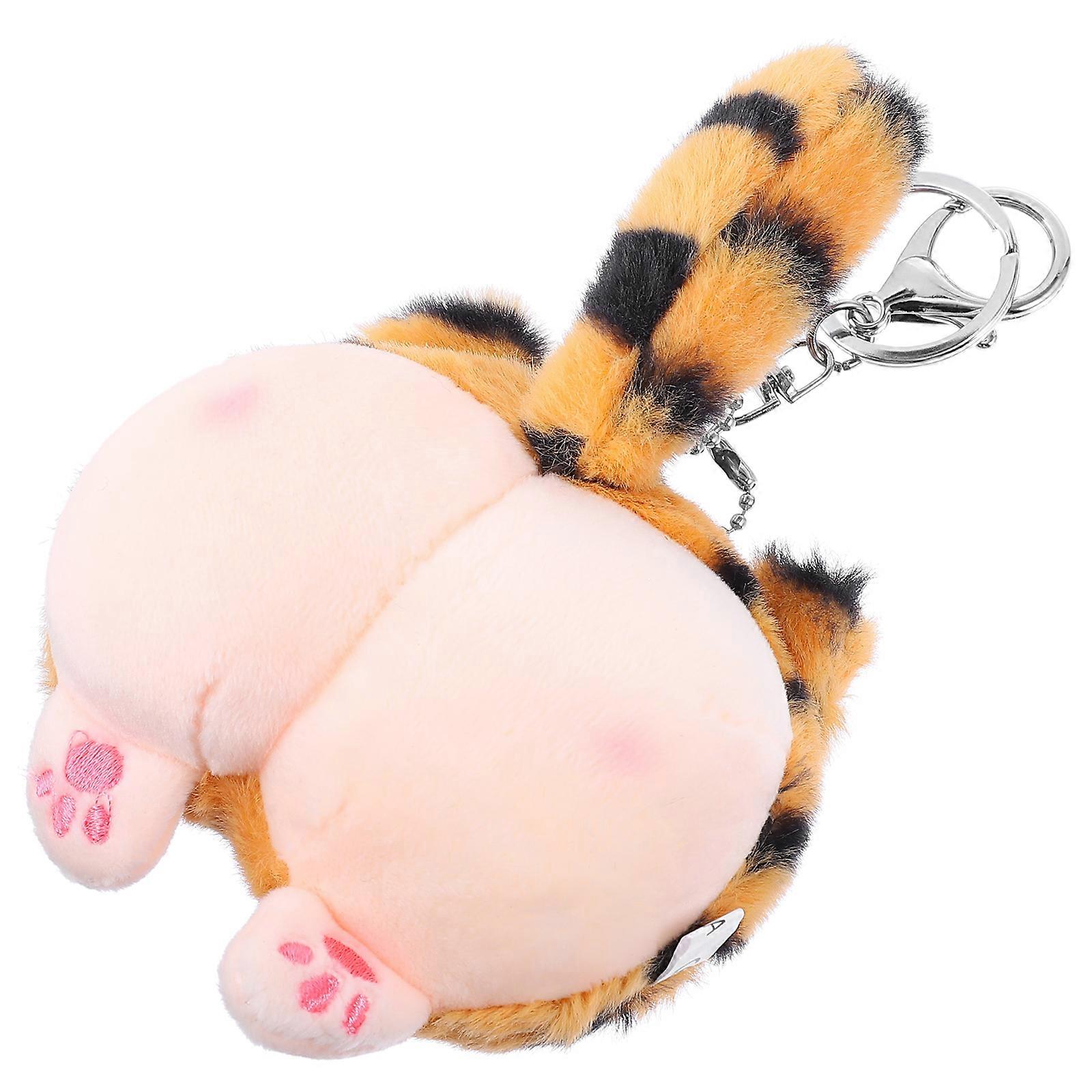 Bag Key Ornament Tiger Shape Plush Keychain Multi Color Pp Cotton Decoration 1Pc