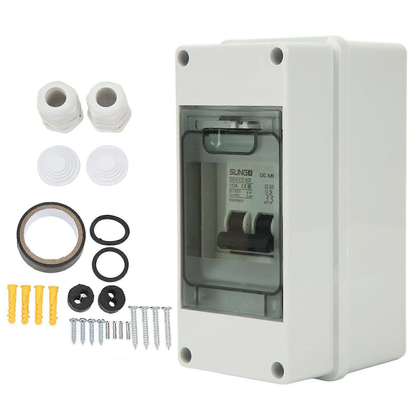 DC Circuit Breaker 2P 10A IP65 Waterproof DC Isolator Switch Miniature Circuit Breaker with Box for Solar PV 1000V