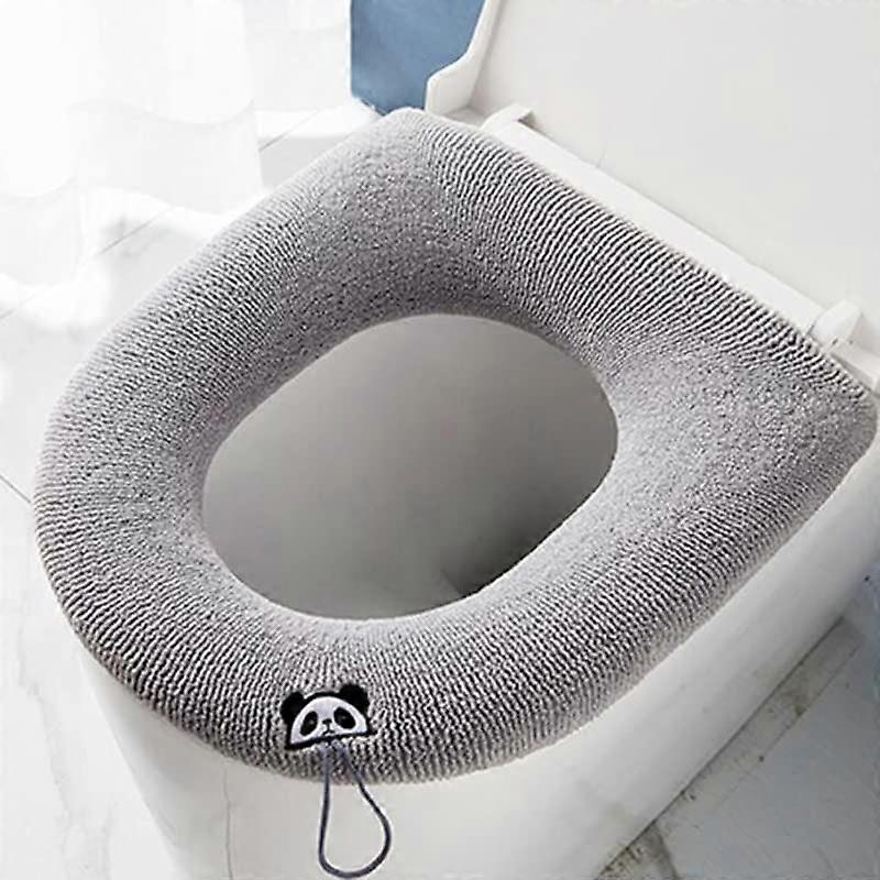 Thickened Soft Warmer Toilet Cushion Pad for Oval Seats, Stretchable Washable Cover with Handle, Fits All Standard Toilets (Yellow Grey)