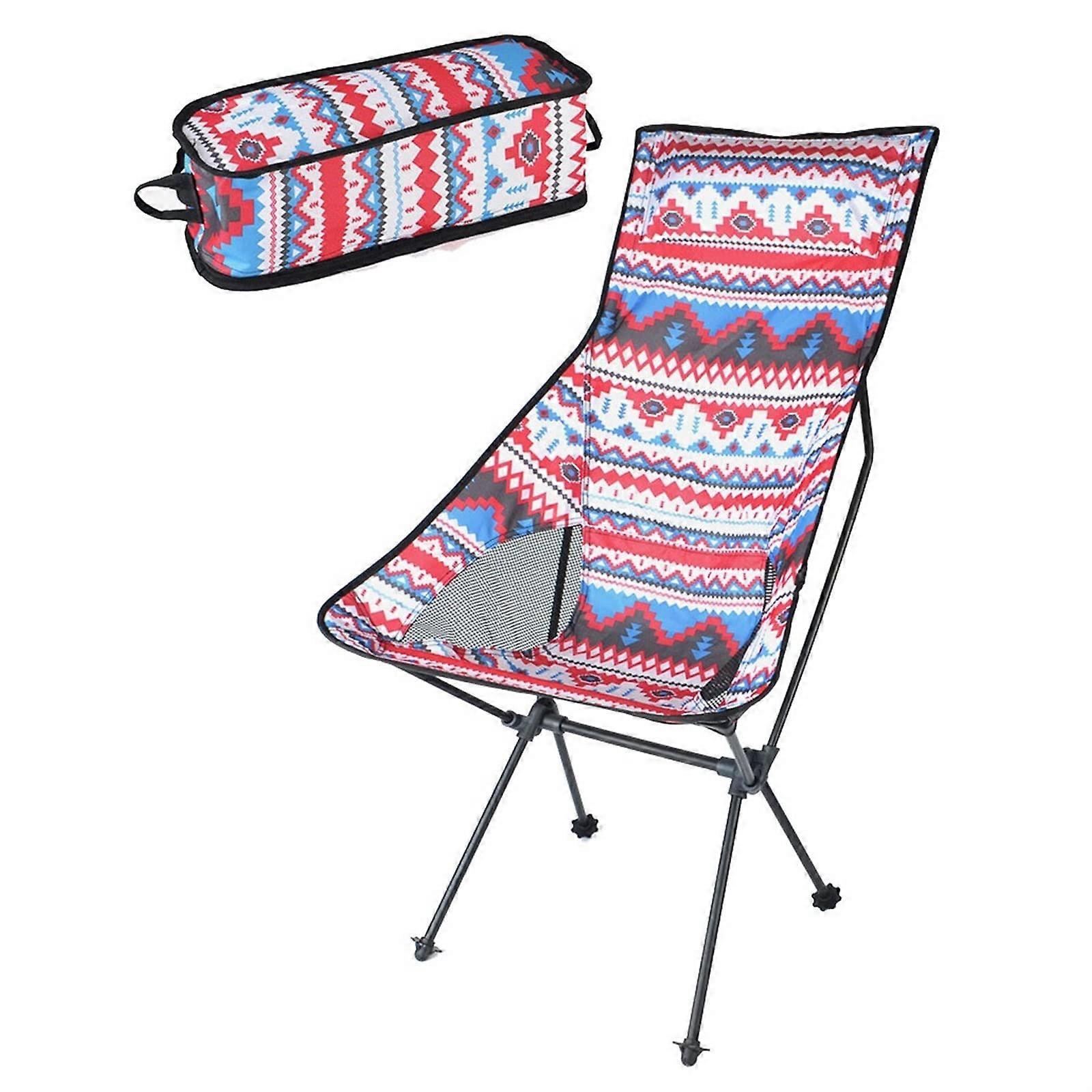 Fishing Chair with Backrest - Lightweight Portable Folding Beach, Hiking, and Camping Chair in Red with Carry Bag