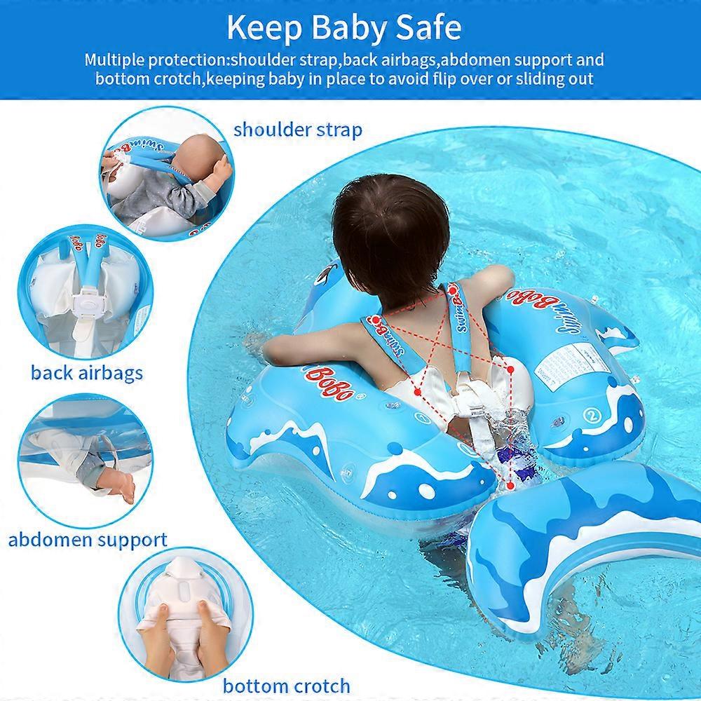 Inflatable Baby Swim Float for 3-24 Months with Sun Canopy Blue