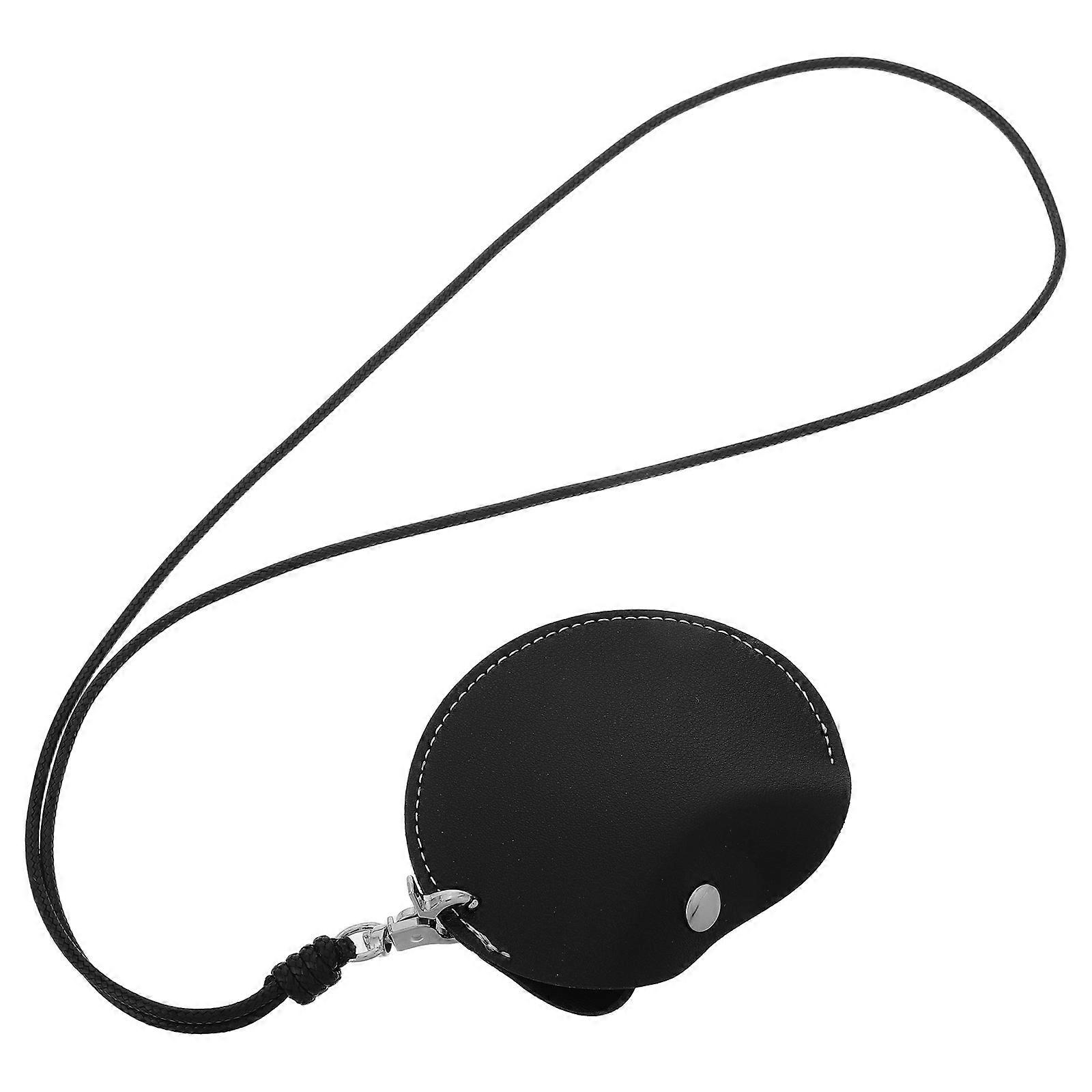 Earbuds Case for Storage Use Black PU Coin Pouch with Neck Strap