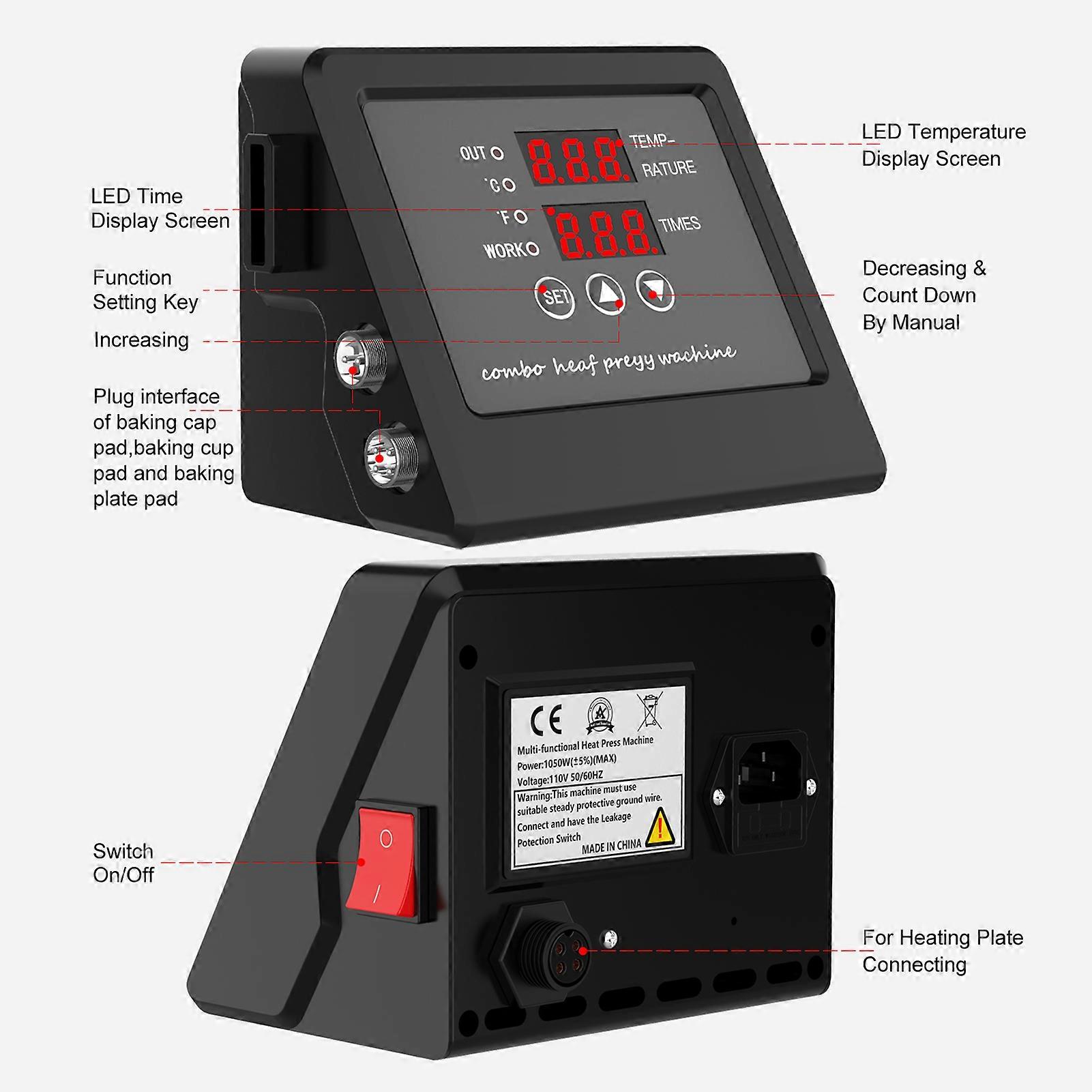 Multi-functional Heat Press Machine Control Box Digital Box LED Controller for T-shirts/Plate/Cap/Mug Swing Away Heat Transfer Sublimation Print Mach