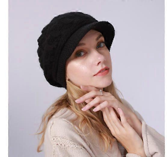 Beanie With Brim: Warm Knitted Beanie Hat For Women - Thick Woolen Winter Beret Cap With Elastic Fit Cozy And Stylish For Cold Weather