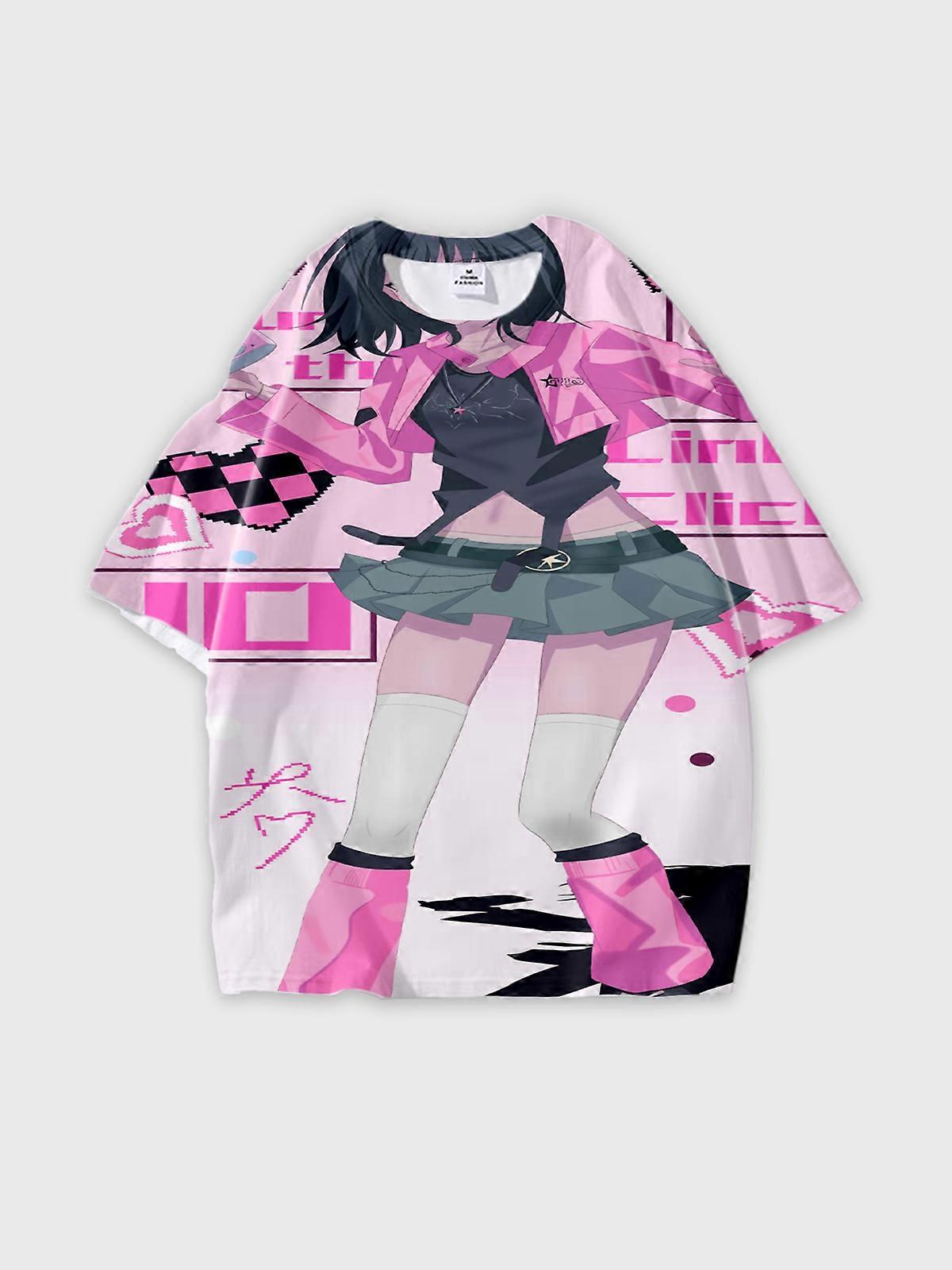 T-Shirt Round Neck, Loose Short Sleeve Link Click Graphic Tee, Unisex Summer Casual Top W806