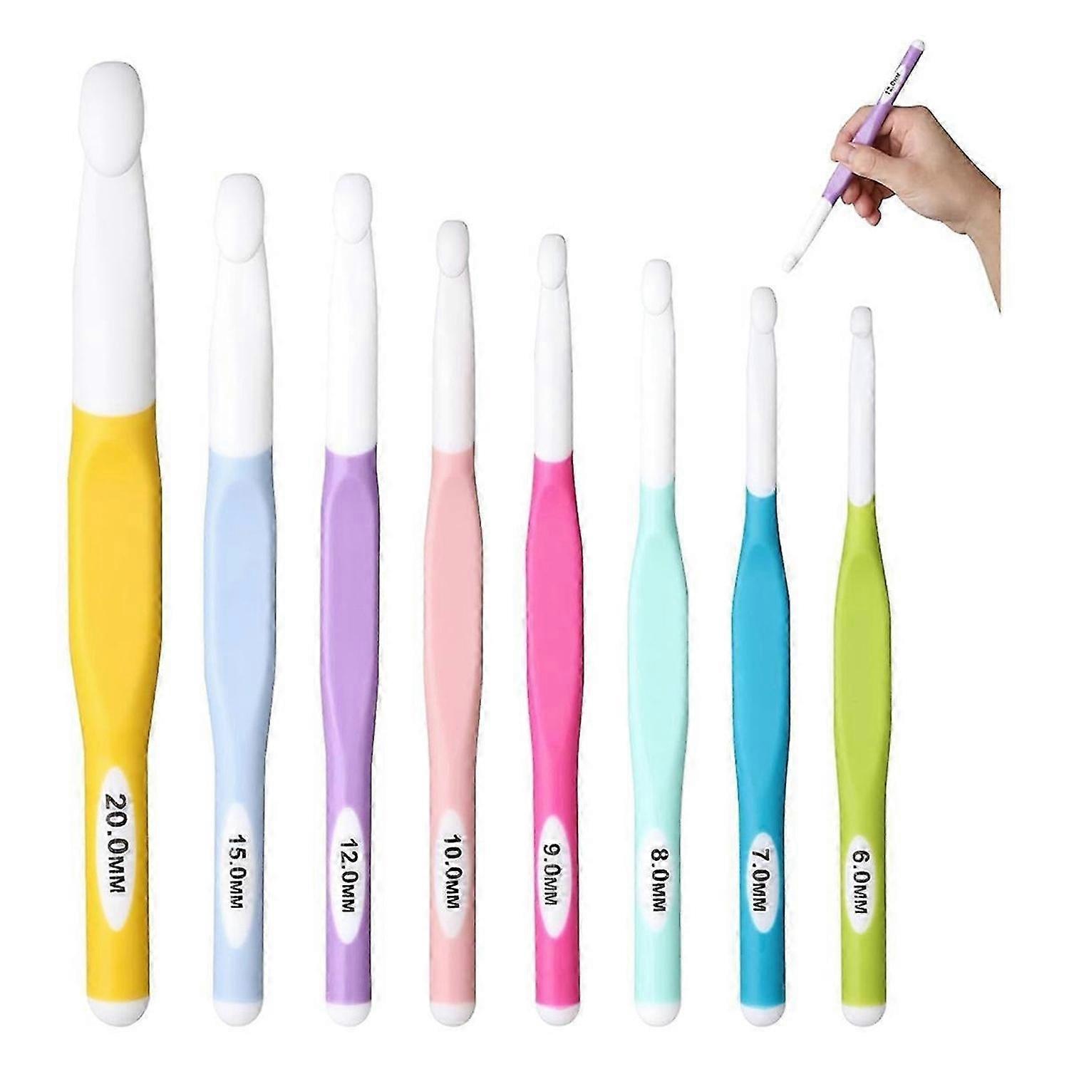 8 Sizes Big Crochet Hooks Ergonomic Set, Large Crochet Hooks for Chunky Yarn, 6mm - 20mm Large Crochet Hook
