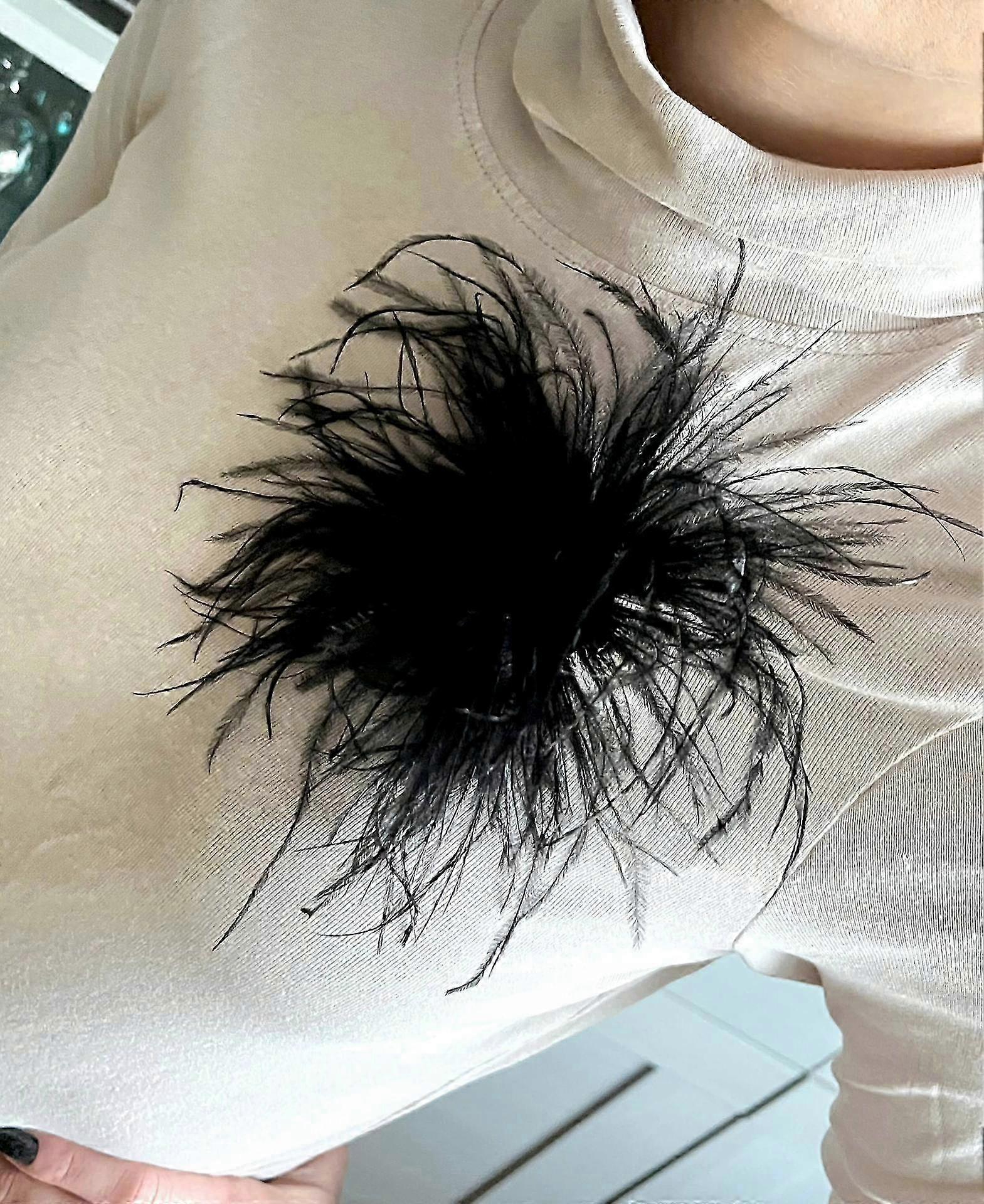 Black Marabou Feather Brooch 2025