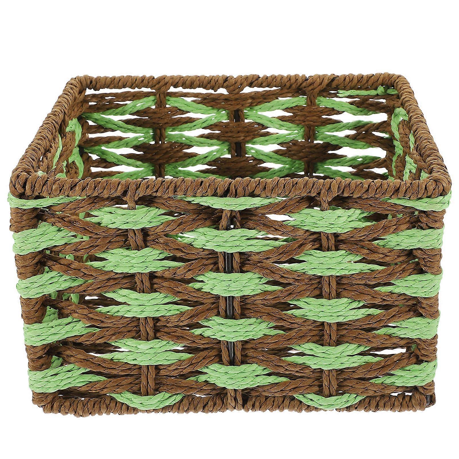 Woven Rope Storage Basket Green for Storage Use 3Pcs Paper Rope Basket