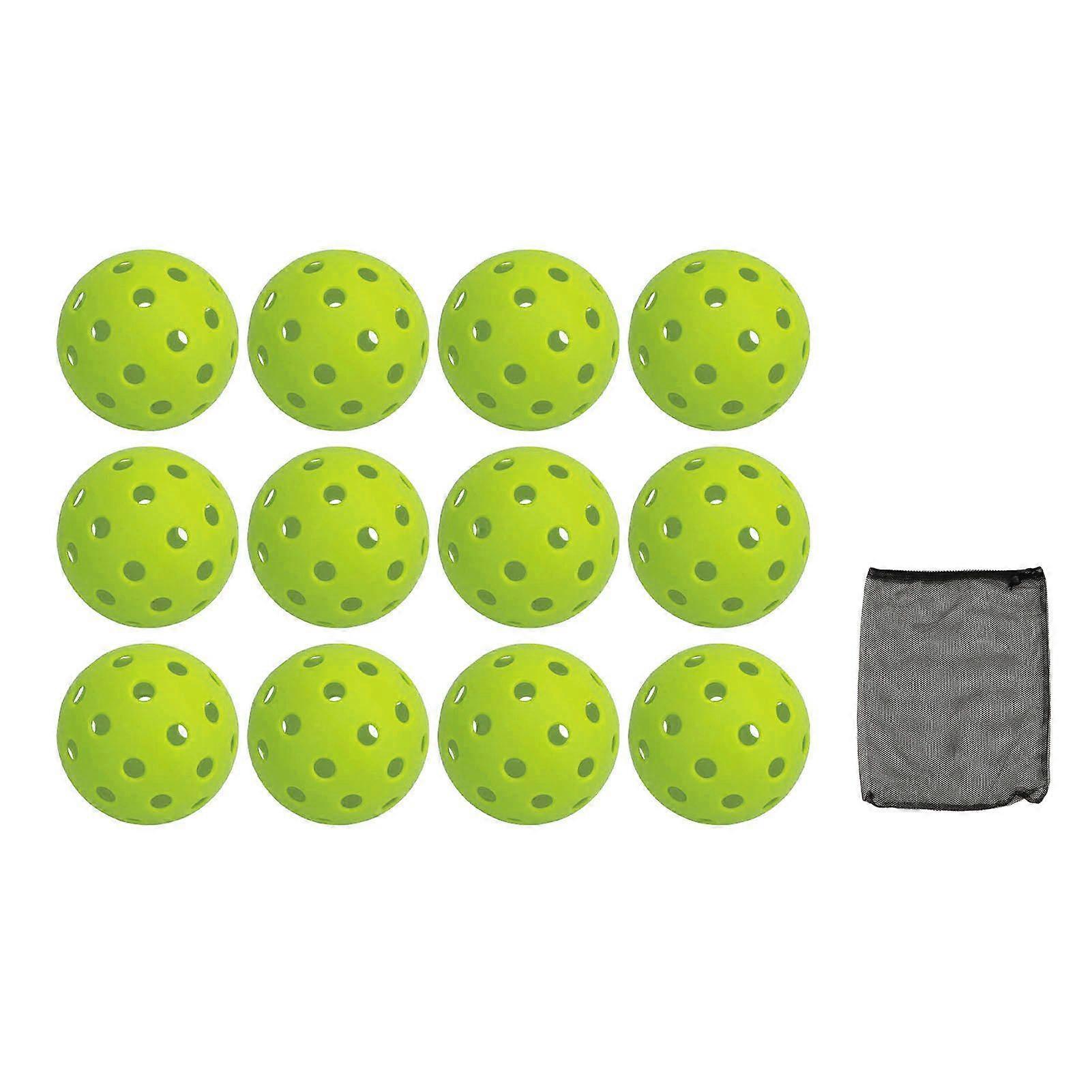 12PCS 74mm 40 Holes Pickleballs PE Plastic High Elasticity Pickleball Outdoor Hole Balls Green