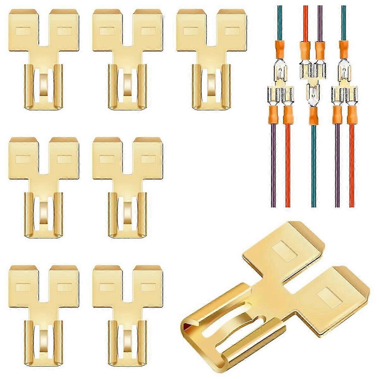 8Pcs Double Back Spade Connector Quick Disconnect Electrical Two-Way Wire Terminal Adapter Non-Insul