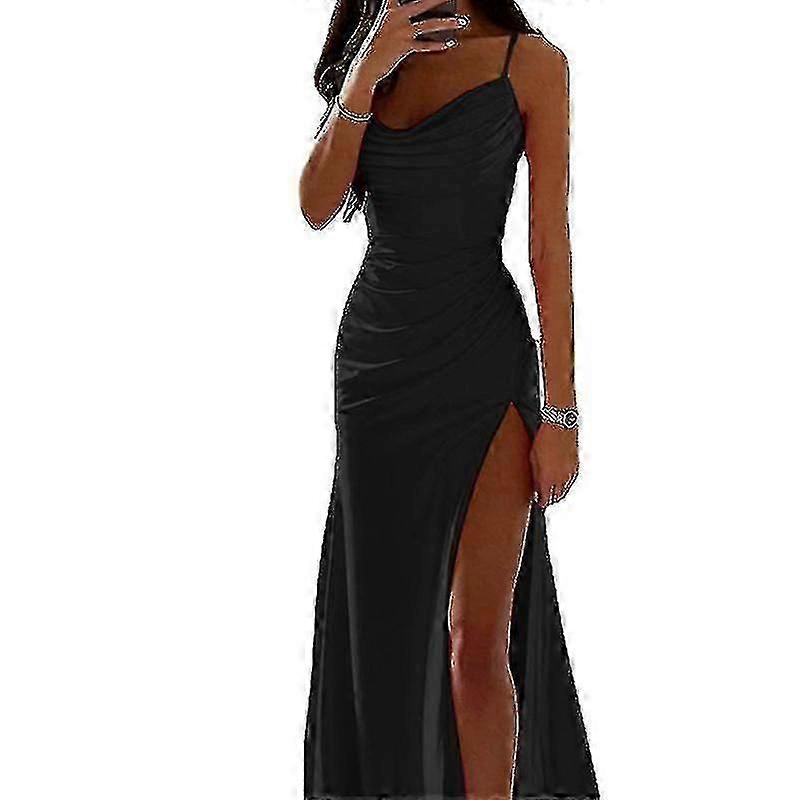 Kadın Uzun Maxi Elbiseler Cowl Boyun Gece Elbisesi Kolsuz Saten Slip Elbise Parti Casual