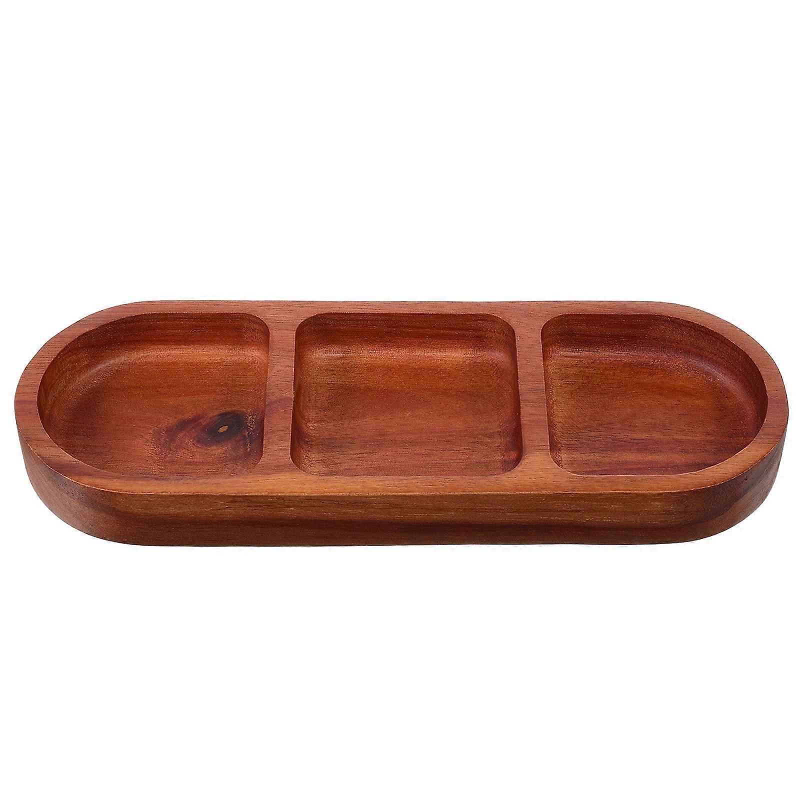 Dipping Sauce Tray: Solid Wood 3 Section Plates For Breakfast Bbq Hot Pot - Multi-Compartment Serving Tray For Dipping Sauce And Condiments