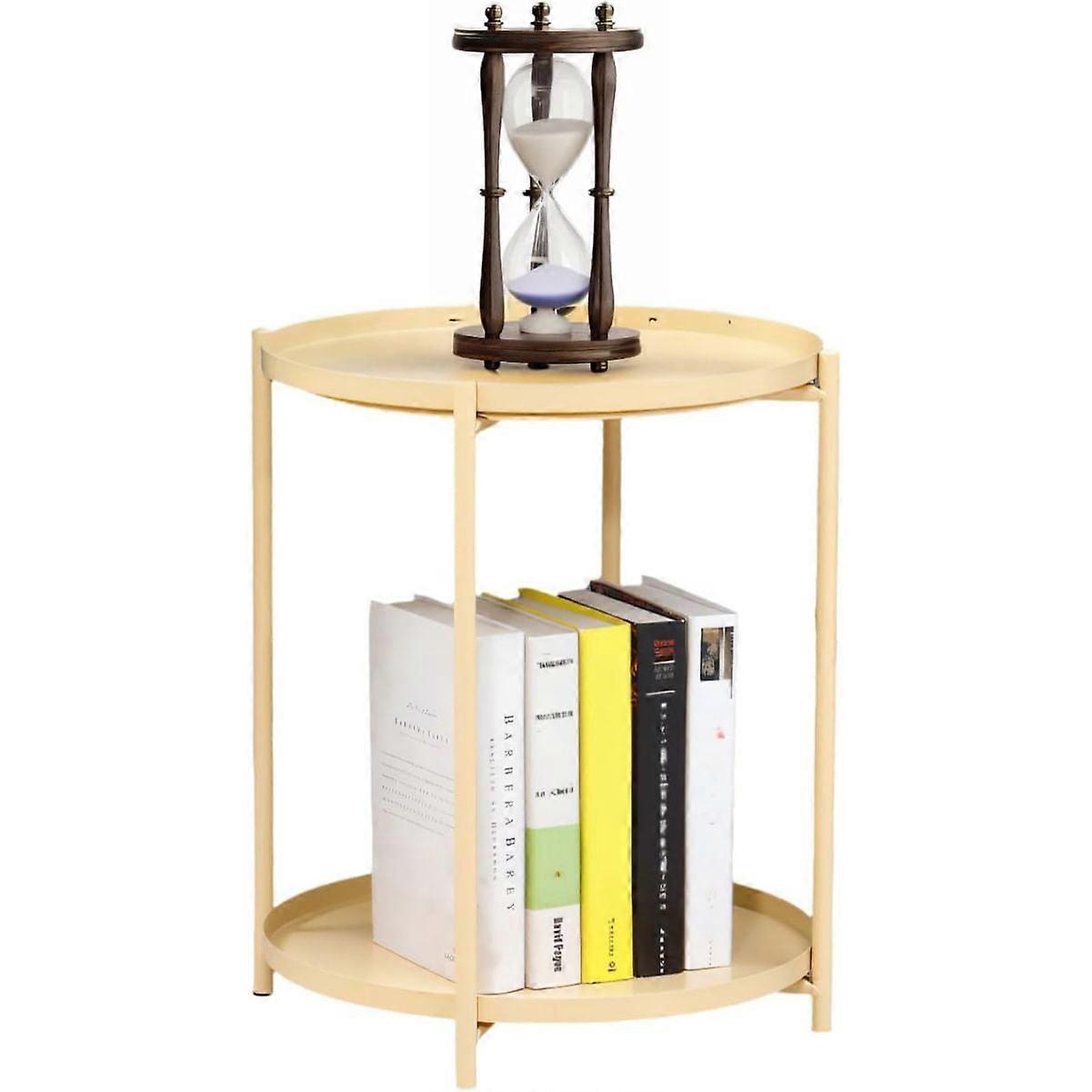 WSYW 2Tier End Table Metal Side Table Nightstand Round Accent Coffee Table with Removable Tray Yellow