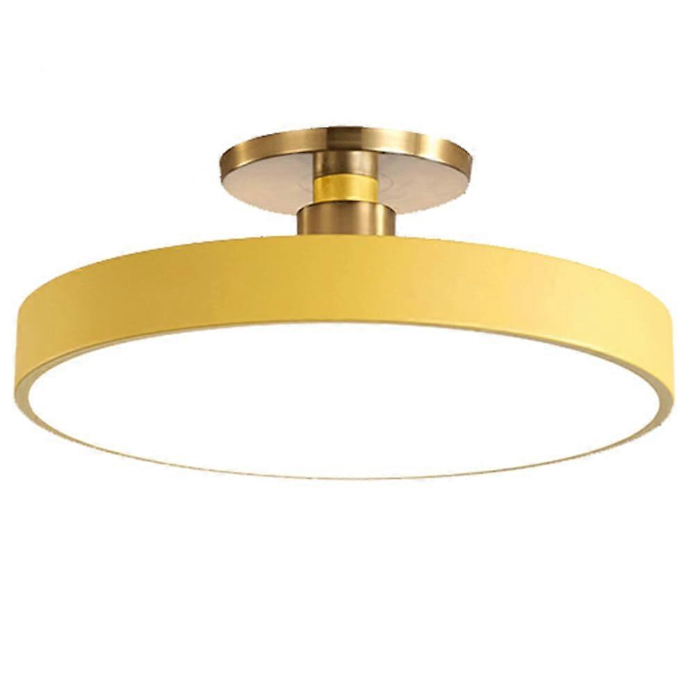 Romantic Round LED Ceiling Light SemiFlush Mount Macaroon Style Slim Panel Dimmable TriColor 19.7in Yellow