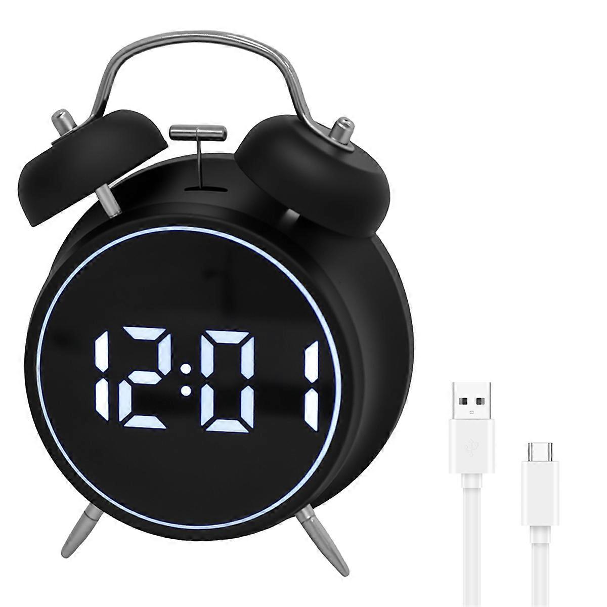 Digital Twin Bell Loud Alarm Clock Metal Frame Backlight Rechargeable Desk Table Alarm Clock for Ho
