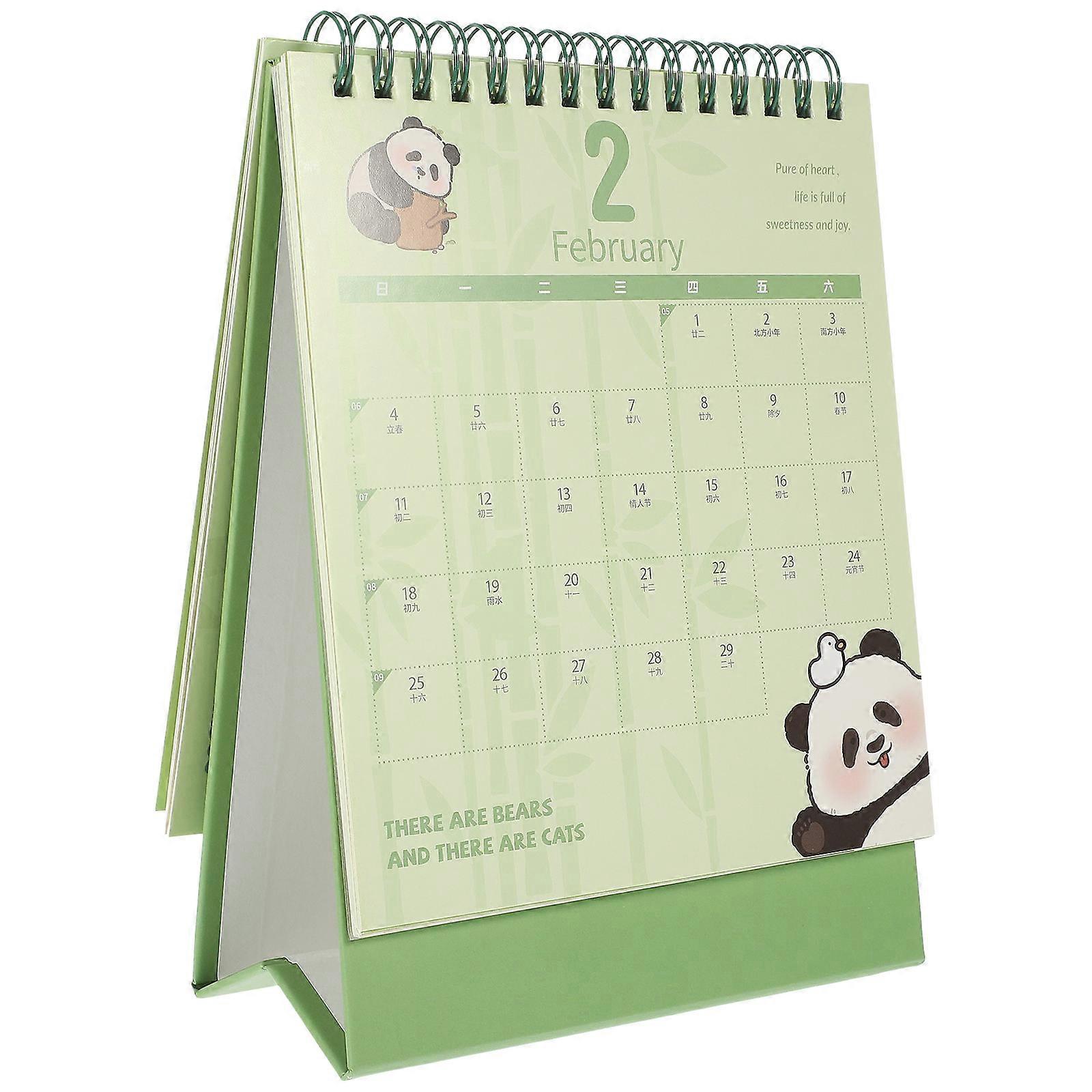 Adorable Panda Pattern Standing Calendar for Household Use and Desk Decoration Made of Paper with Multi Colors 1Set